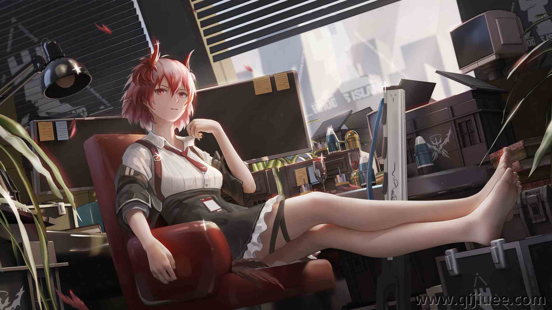 鲍勃发型 红眼睛 赤脚 动漫女孩 电脑壁纸 8K壁纸10000 x 5000/14.66 MB-柒染云阁