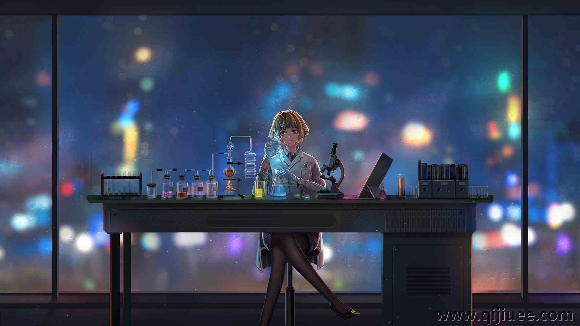 艺术家 原创人物 女性 波波头发型 钝刘海 坐着 黑发 电脑壁纸 4K壁纸3840 x 2160/1.16 MB-柒染云阁