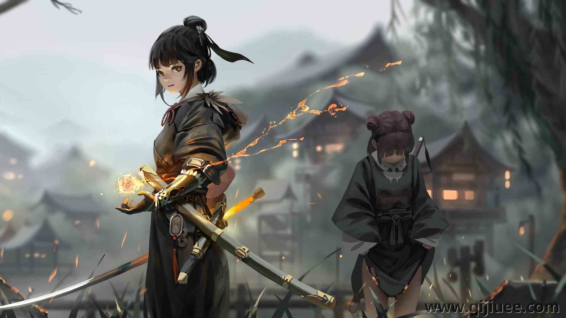 黑发 古代中国 漫画艺术 动漫女孩 武侠 电脑壁纸 8K壁纸9600 x 4320/2.08 MB-柒染云阁