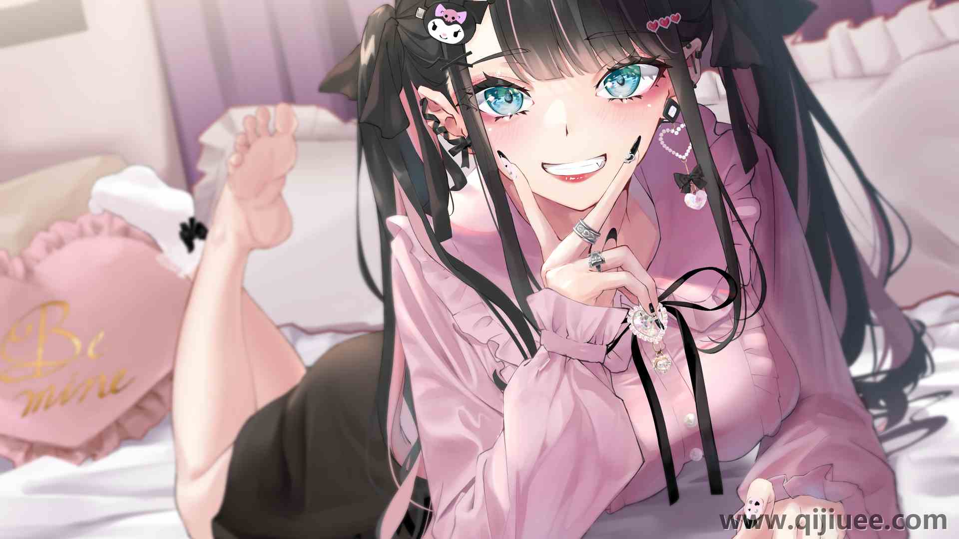 米拉 赤脚 腿 脚 微笑 动漫 动漫女孩 黑发 双尾 水色眼睛 电脑壁纸 4K壁纸4093 x 2894/5.48 MB-柒染云阁