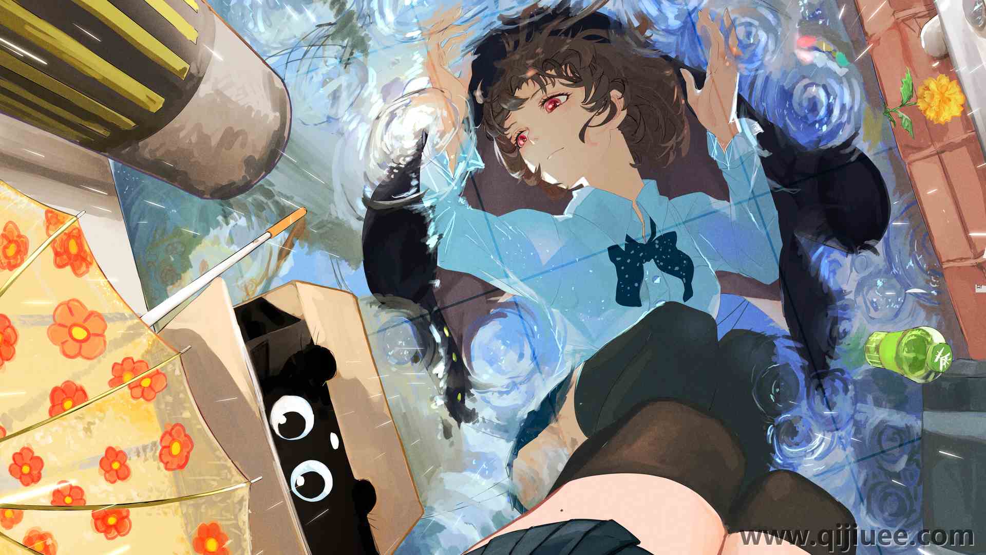红眼睛 深色头发 短发 动漫 动漫女孩 鲜花 镜面 黑猫 雨伞 电脑壁纸 4K壁纸6019 x 3590/11.91 MB-柒染云阁