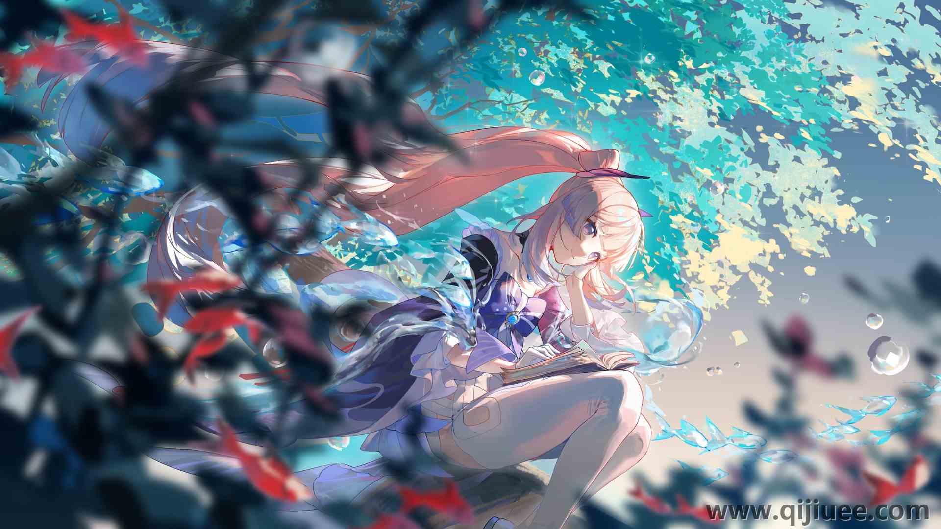 粉色头发 马尾辫 长发 原神 动漫 动漫女孩 紫色眼睛 白色丝袜 长袜 电脑壁纸 4K壁纸4800 x 2700/2.83 MB-柒染云阁