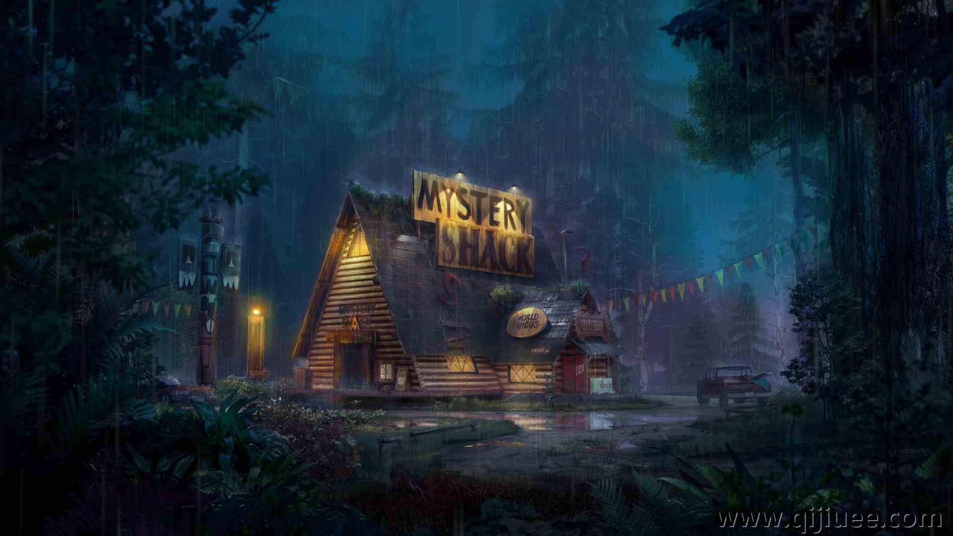 风景 AI艺术 森林 商店 雨 光照效果 重力瀑布 卡通 电脑壁纸 4K壁纸3840 x 2160/5.42 MB-柒染云阁