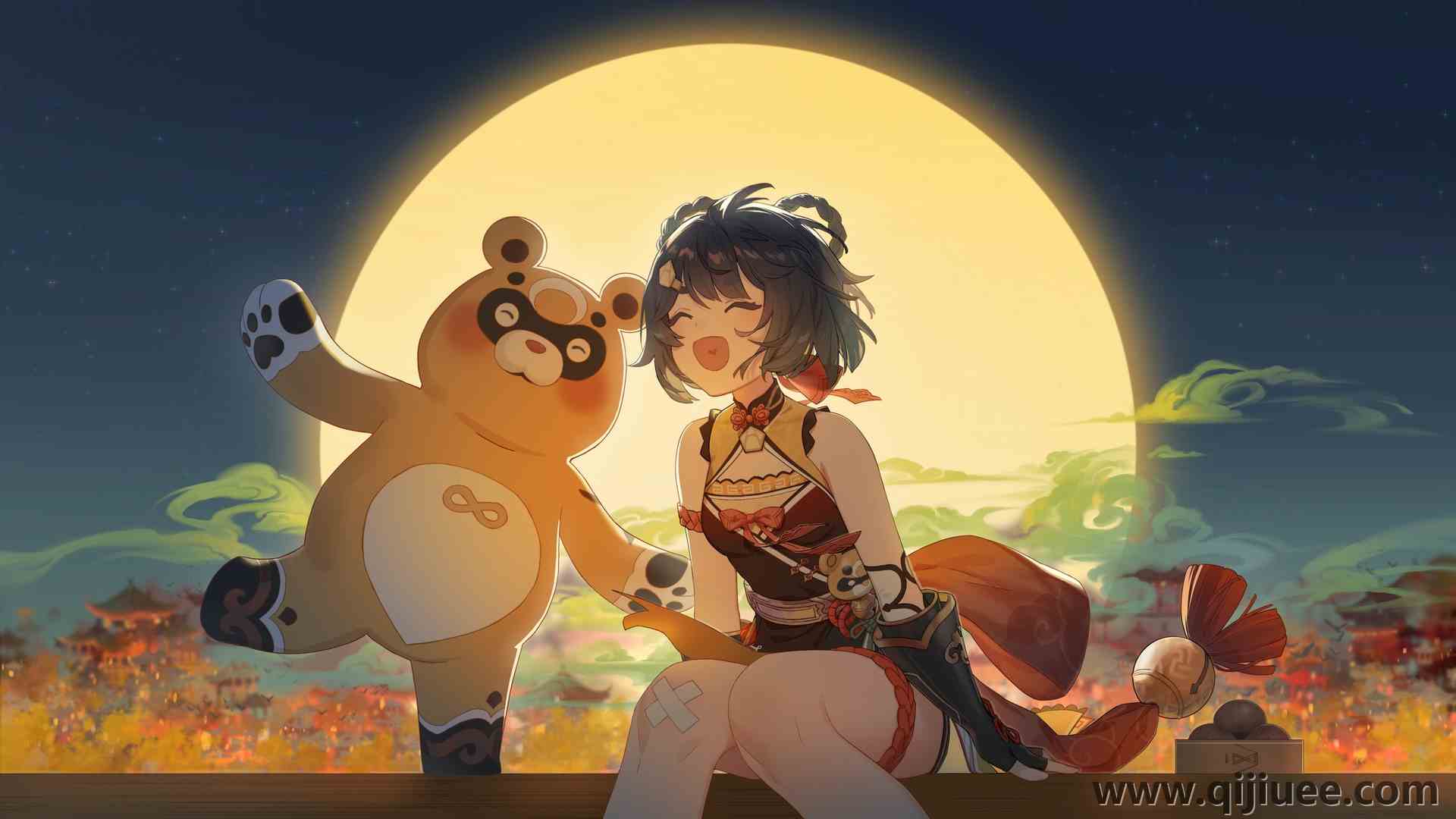 微笑 动漫女孩 原神 夜 电脑壁纸 4K壁纸4800 x 2700/1.54 MB-柒染云阁