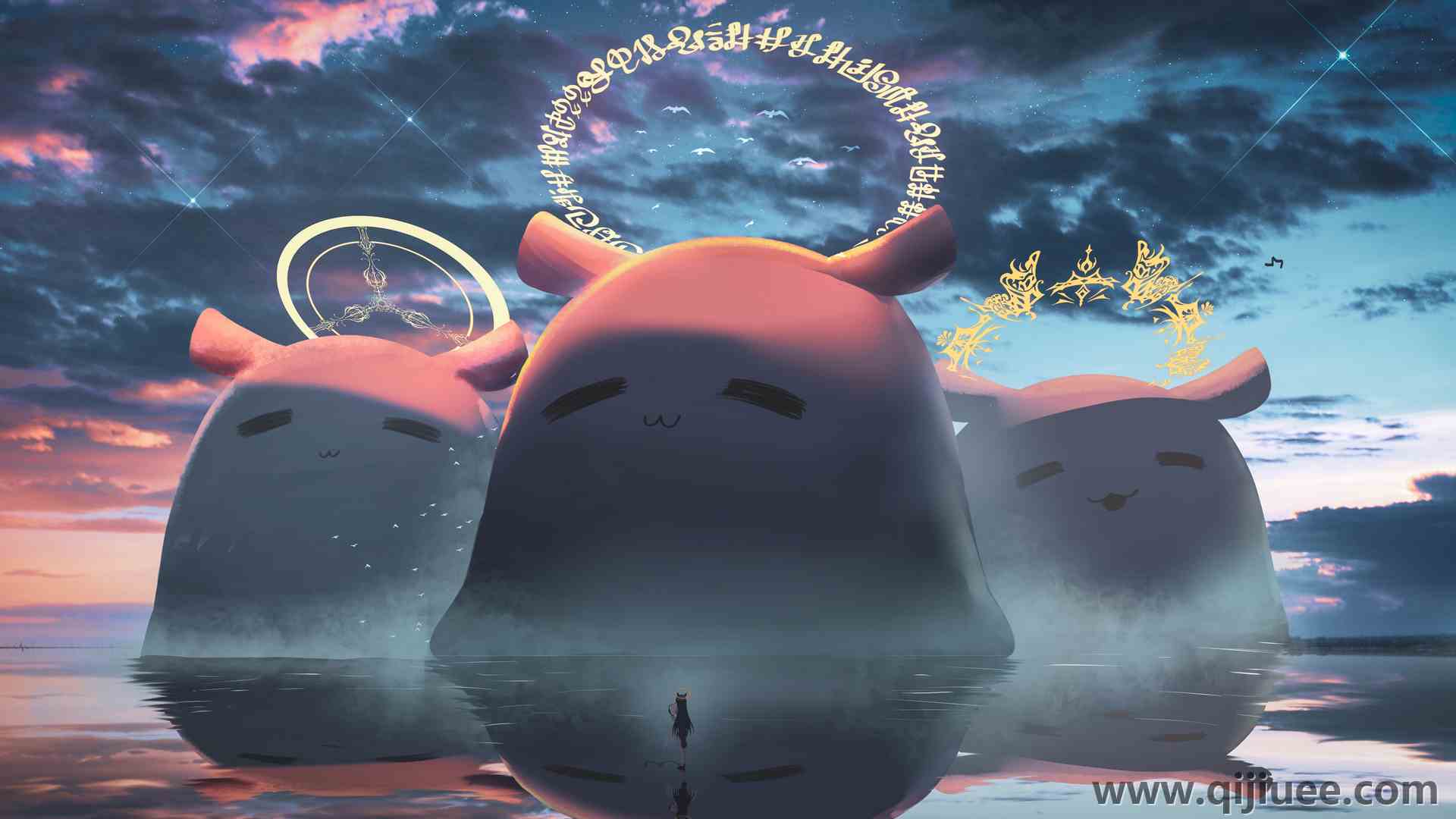 虚拟  全息 动漫女孩 AI艺术 反射 水 云  电脑壁纸 4K壁纸5548 x 2576/9.38 MB-柒染云阁