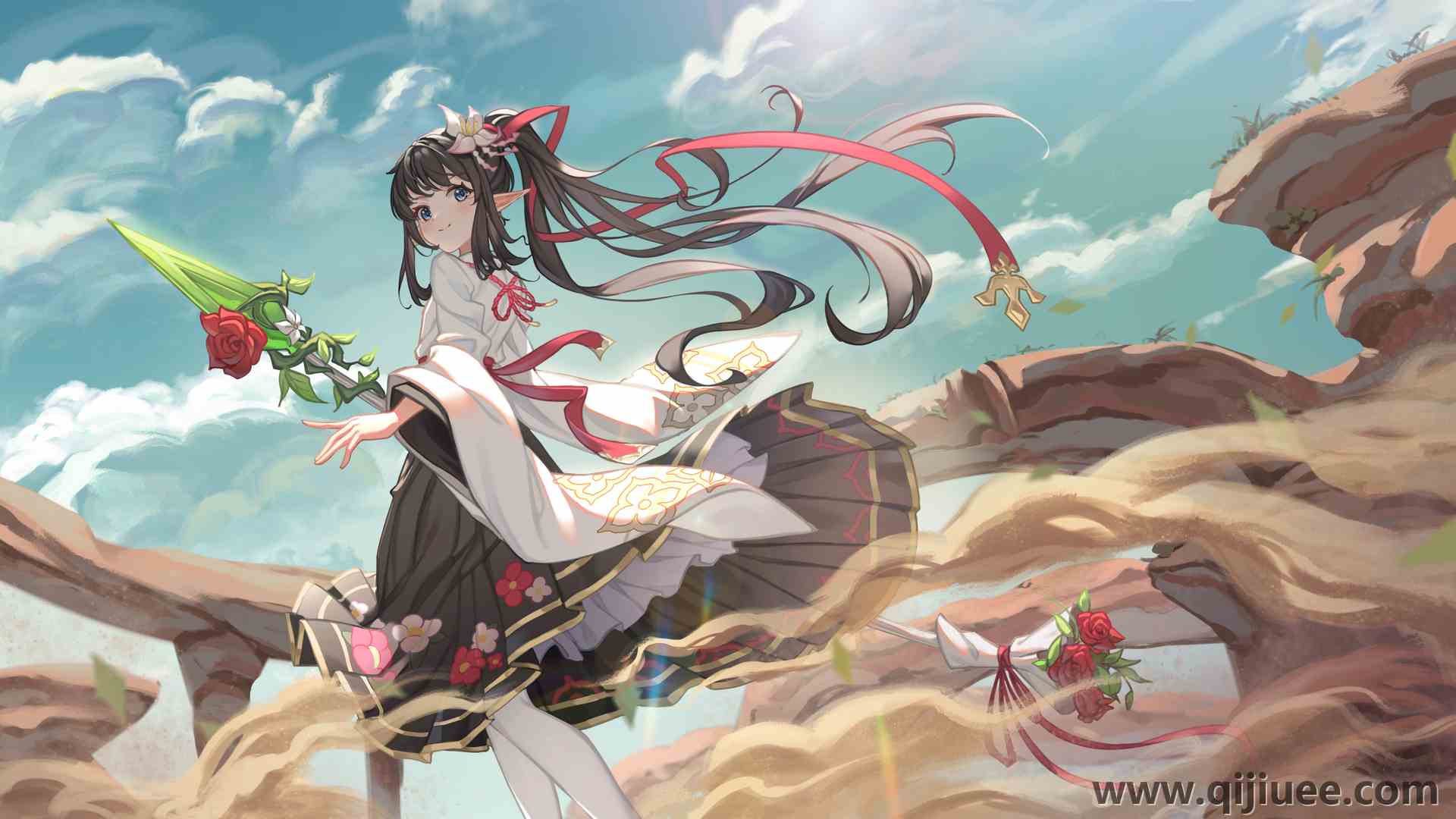 长发 动漫 动漫女孩 双马尾 花 云 天空 兽耳  电脑壁纸 4K壁纸3840 x 2160/3.54 MB-柒染云阁