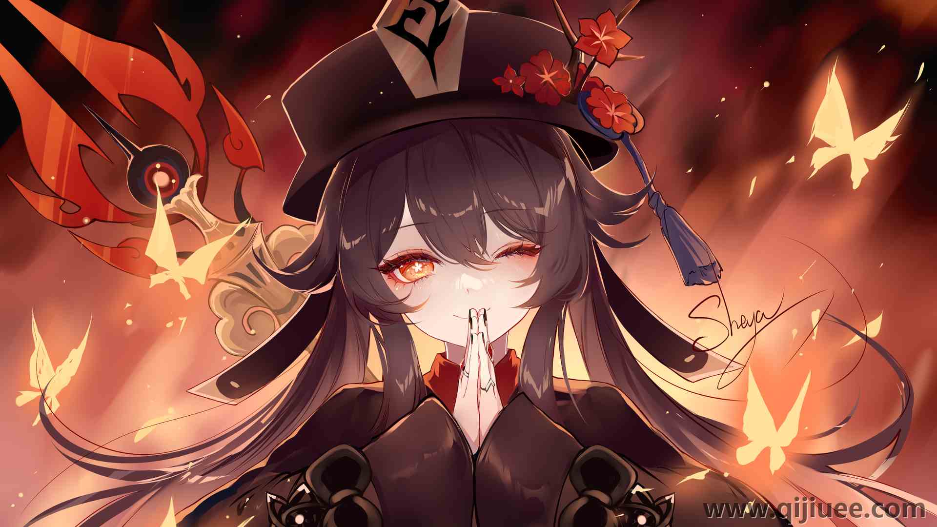 原神 深色头发 橙色眼睛 动漫 动漫女孩 眨眼  电脑壁纸 4K壁纸3900 x 2300/3.95 MB-柒染云阁