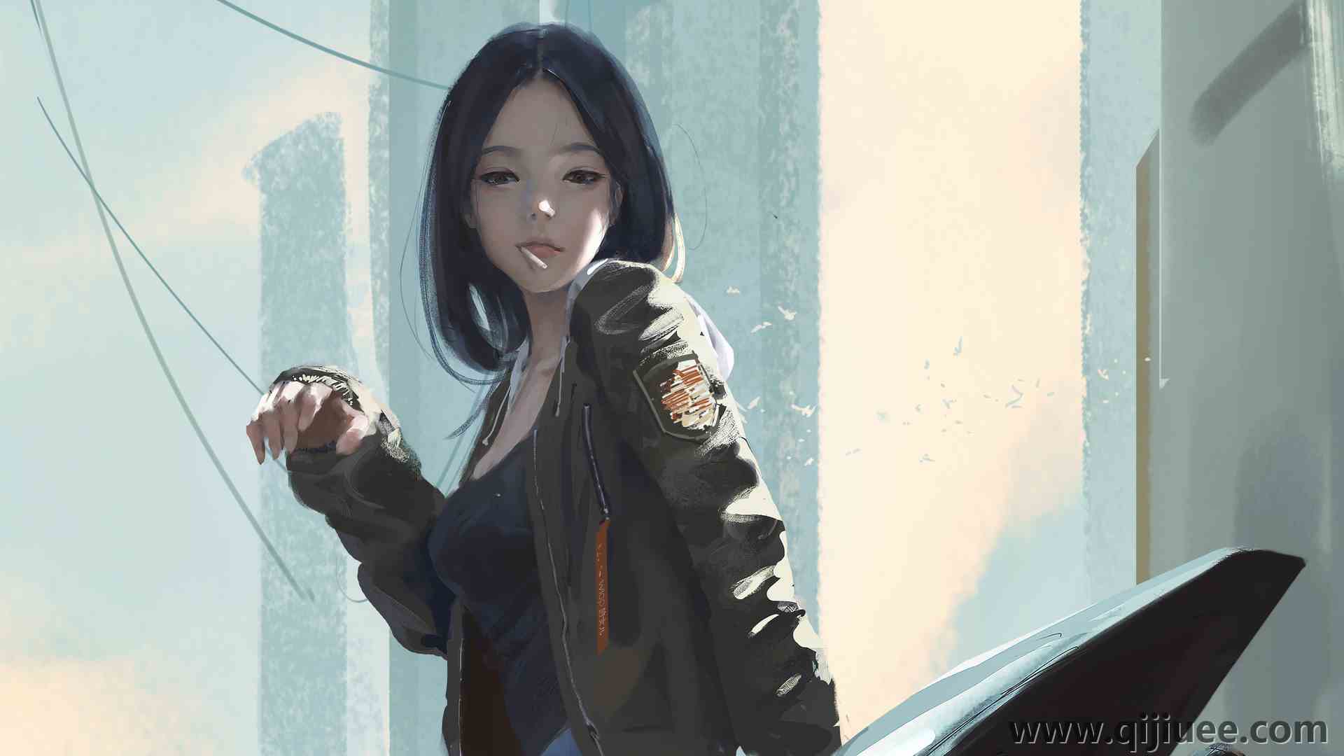 女人 黑头发 黑眼睛 动漫女孩 夹克 背心 棒棒糖 AI艺术  电脑壁纸 4K壁纸3840 x 2160/2.92 MB-柒染云阁