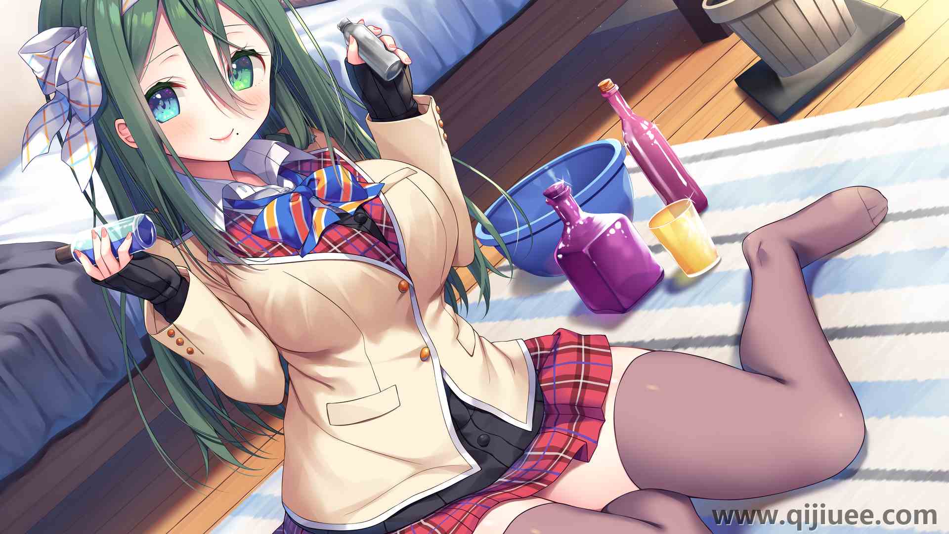 女学生 微笑 黑色丝袜 齐腿裤 校服 动漫女孩  电脑壁纸 4K壁纸4200 x 3200/5.08 MB-柒染云阁