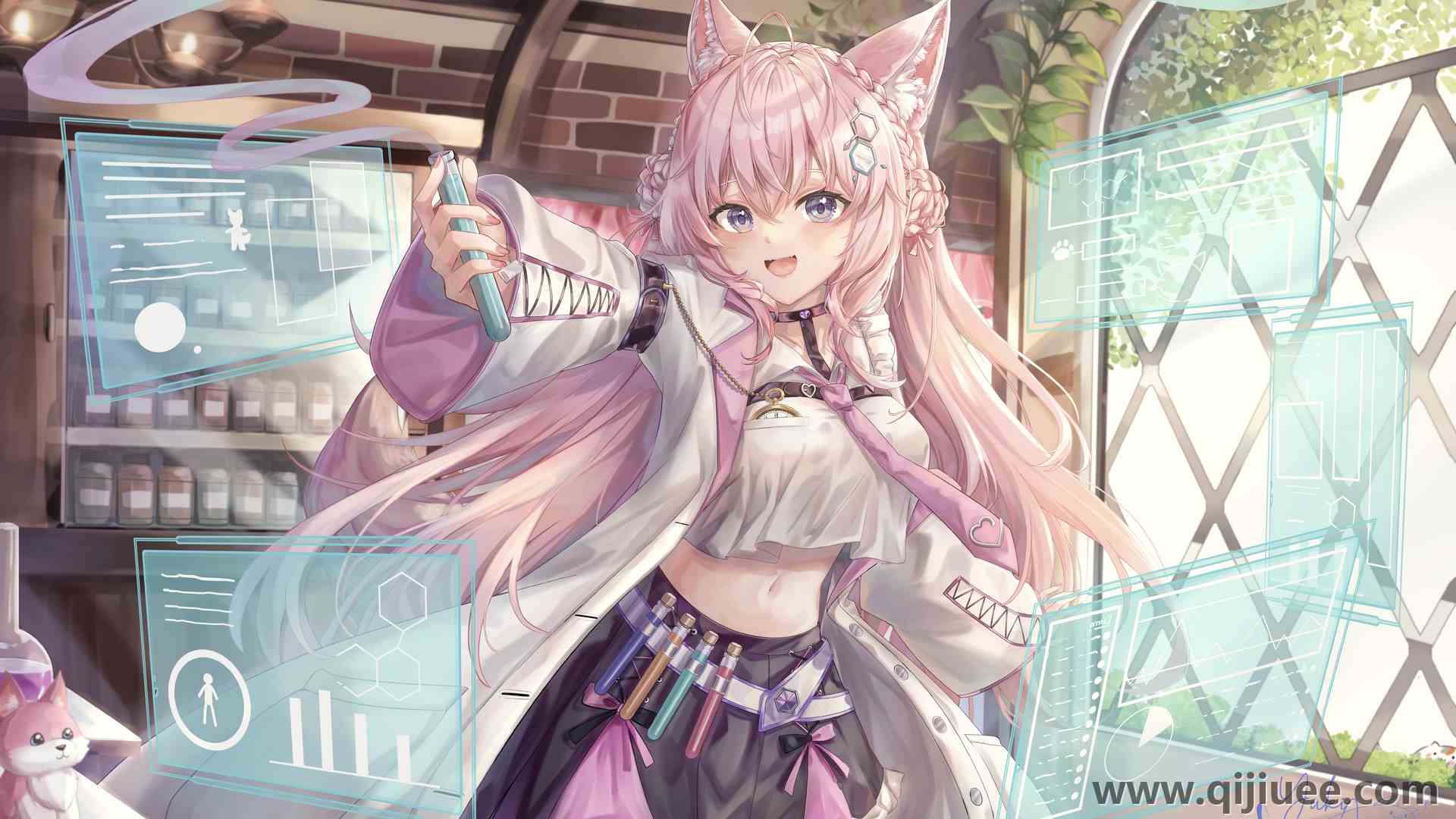猫咪女孩 长发 粉色头发 蓝色眼睛 辫子 站着  电脑壁纸 4K壁纸7524 x 4700/8.29 MB-柒染云阁