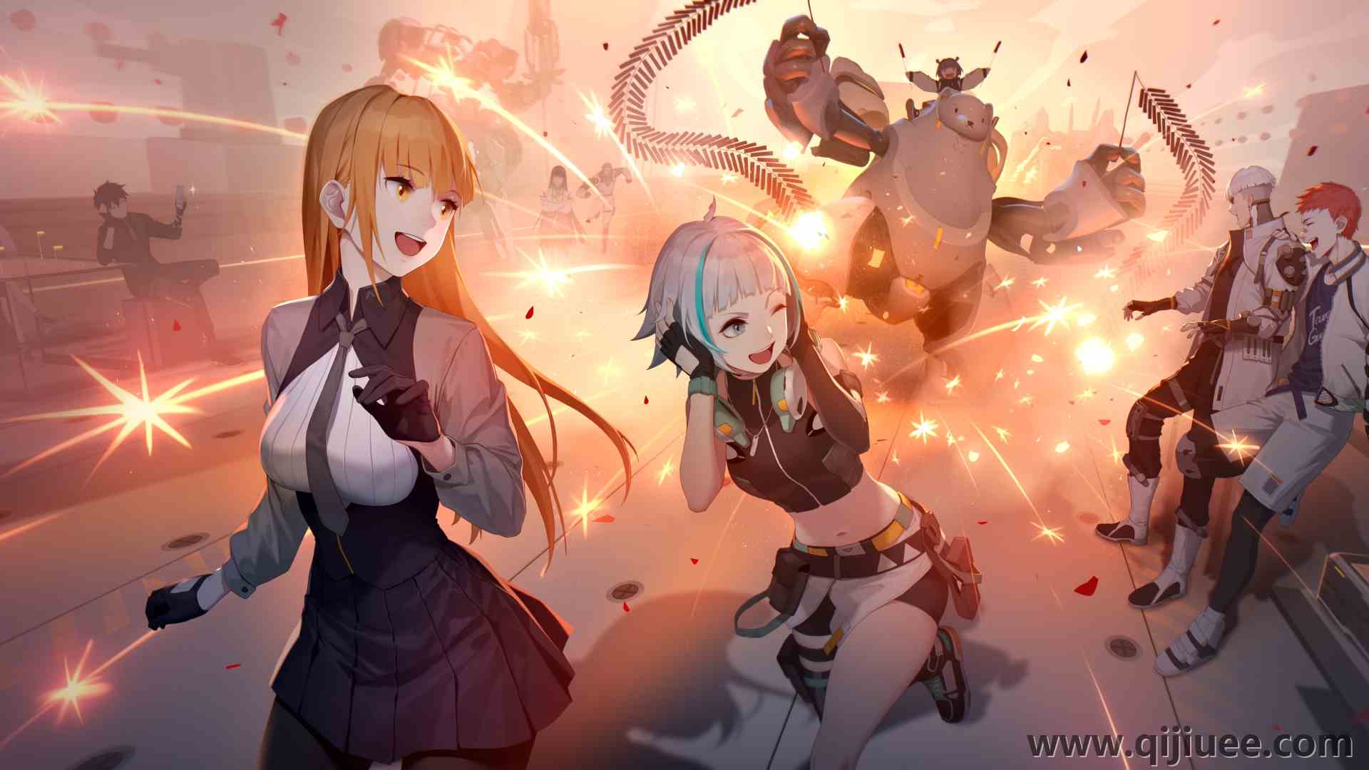 动漫女孩 动漫男孩 机器人 烟花 火花 跑步  电脑壁纸 8K壁纸8533 x 3600/10.48 MB-柒染云阁