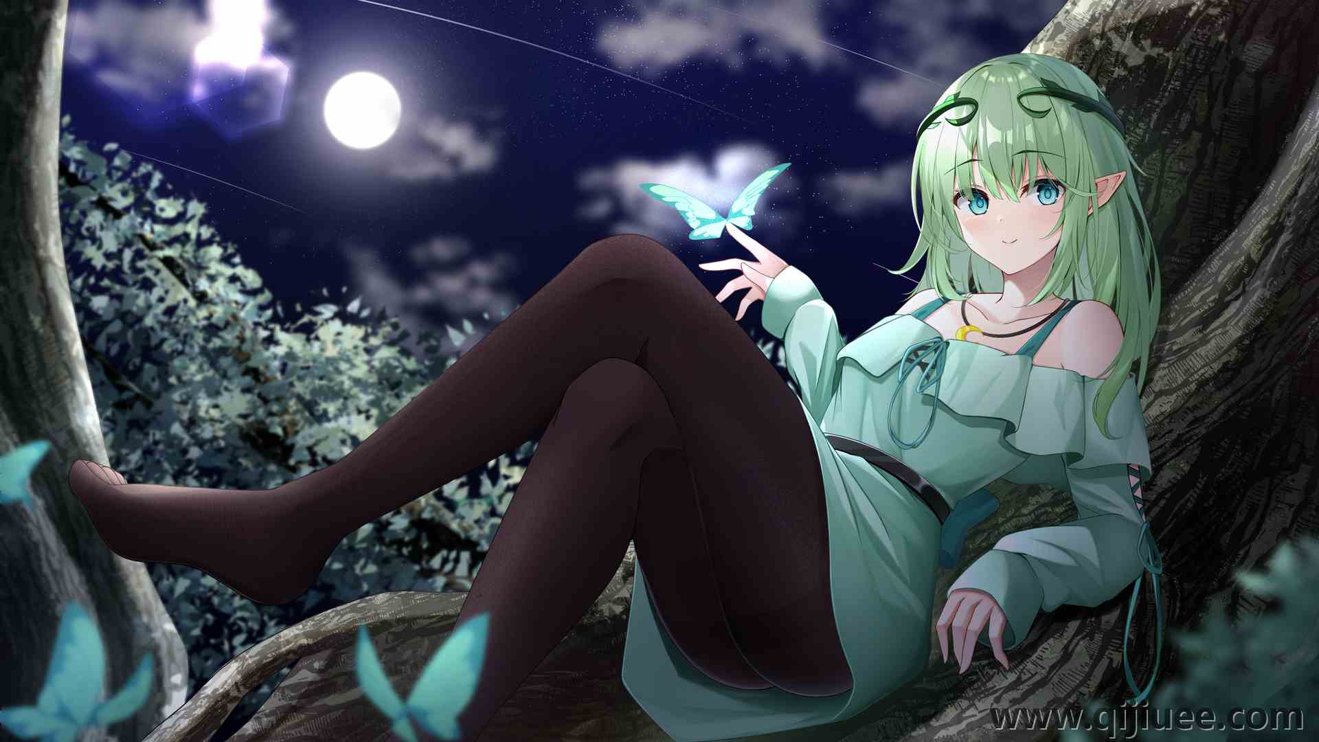 绿色的头发 腿 长发 幻想的女孩 电脑壁纸 4K壁纸3840 x 2160/6.09 MB-柒染云阁