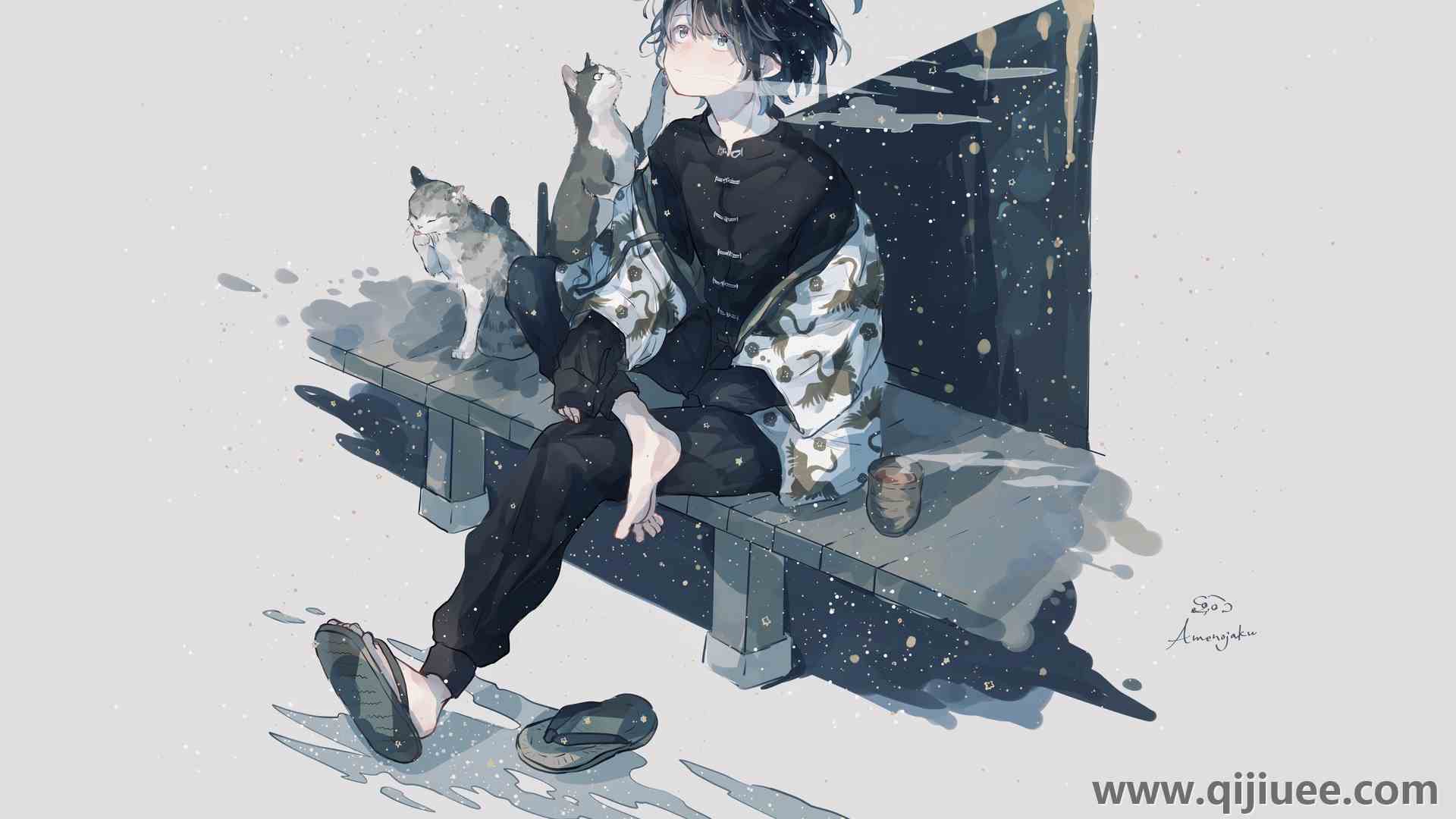 雨天 动漫 动漫男孩 猫 冬天 雪 茶  电脑壁纸 4K壁纸6634 x 4715/2.22 MB-柒染云阁
