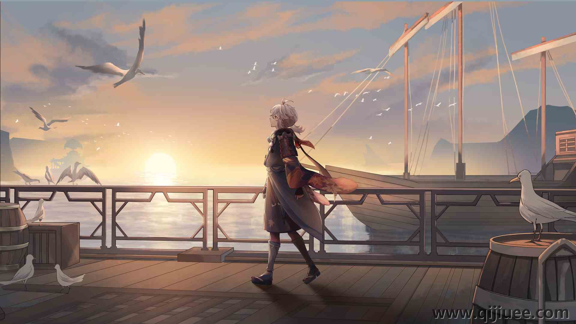原神 动漫男孩 小鸟 夕阳辉光  电脑壁纸 4K壁纸3840 x 2160/2.91 MB-柒染云阁