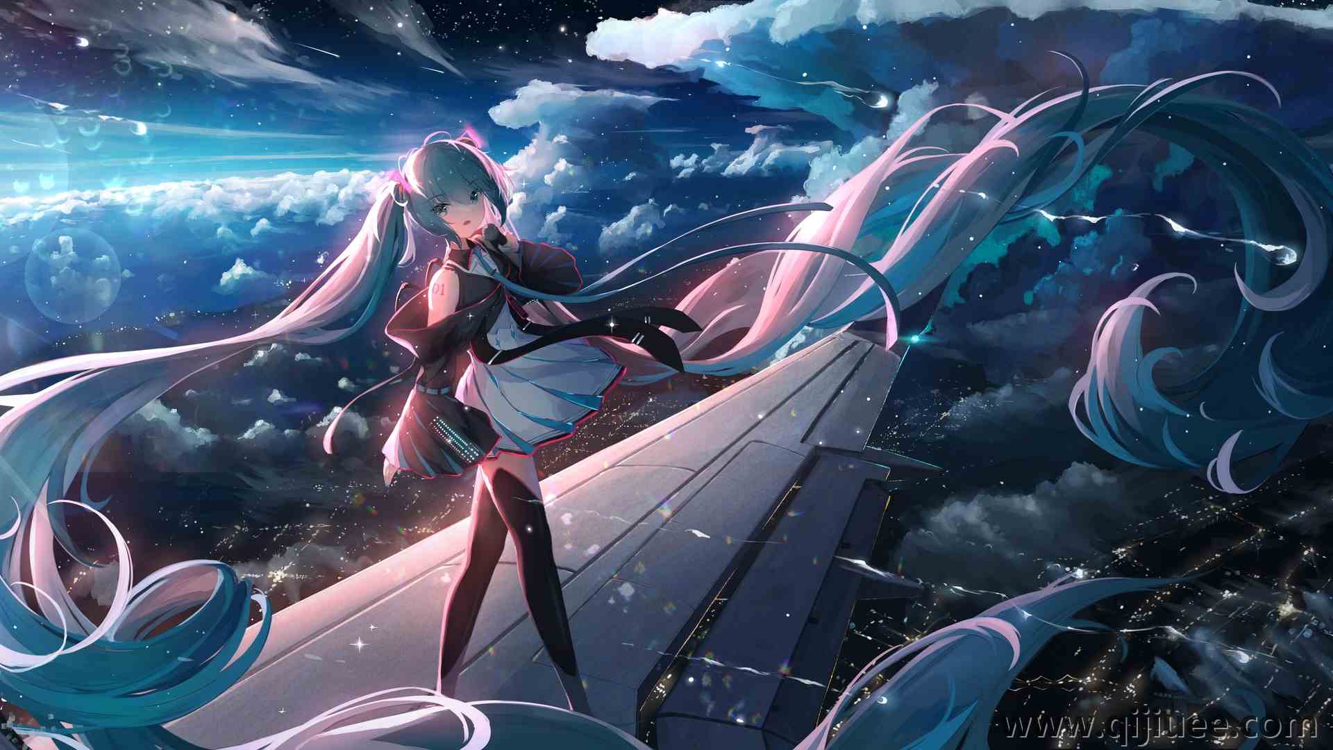 蓝头发 蓝眼睛 长发 动漫 动漫女孩 初音 元音 双尾 飞机 云  电脑壁纸 4K壁纸5538 x 2559/2.79 MB-柒染云阁