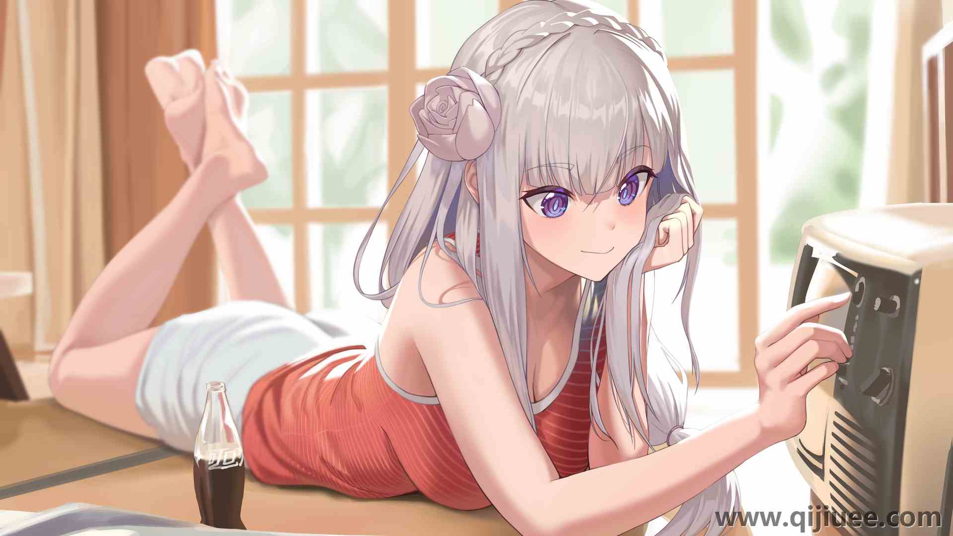 长发 赤脚 仰卧 双腿向上 肩膀 动漫女孩 电脑壁纸 4K壁纸5600 x 4000/7.39 MB-柒染云阁