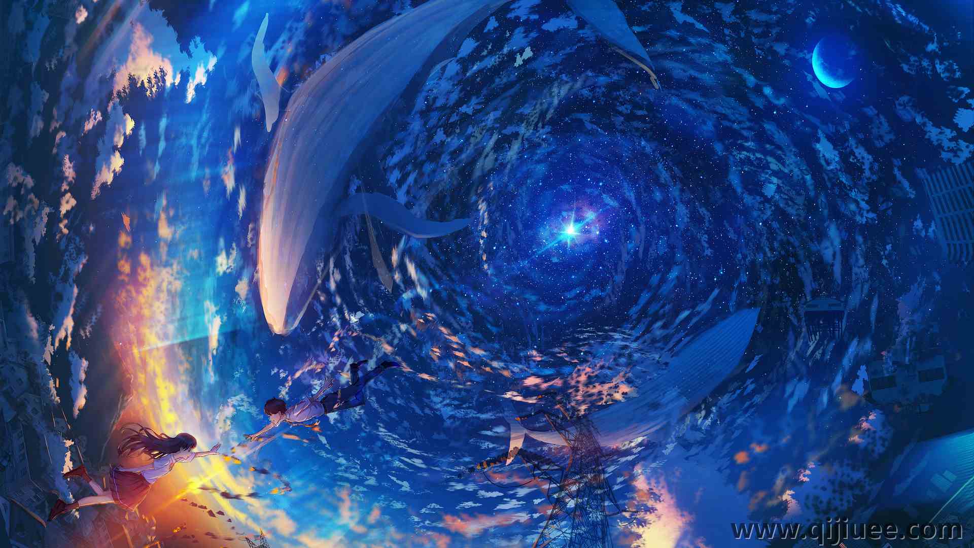 动画 鲸鱼 飞鲸 月亮 云  电脑壁纸 4K壁纸4000 x 3000/4.45 MB-柒染云阁