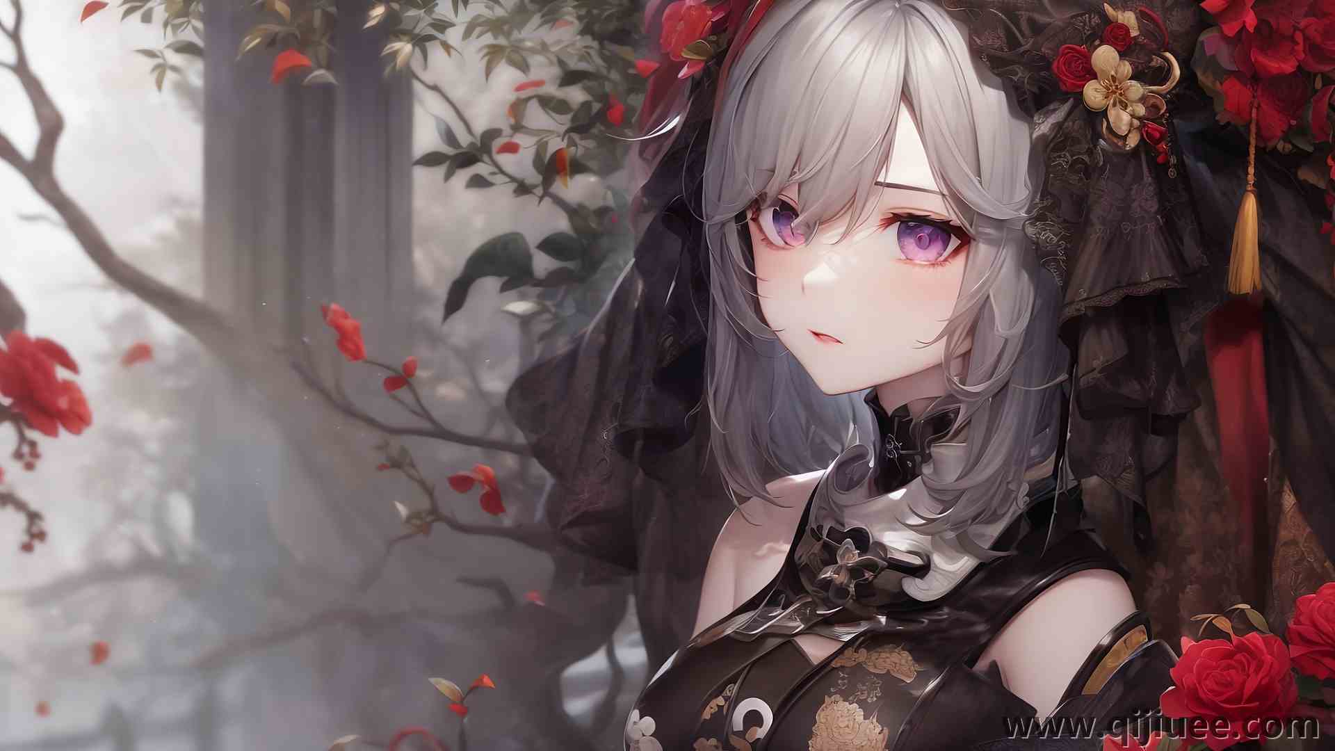 艺术 小说 动漫女孩 特写 银发 花瓣 花朵  电脑壁纸 4K壁纸5376 x 3072/6.8 MB-柒染云阁