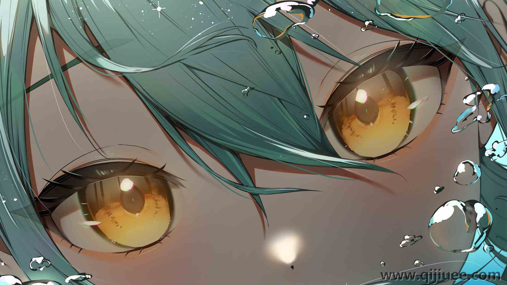 绿头发 脸 动漫 动漫女孩 水 水滴 黄眼睛 特写  电脑壁纸 4K壁纸4000 x 3000/6.82 MB-柒染云阁