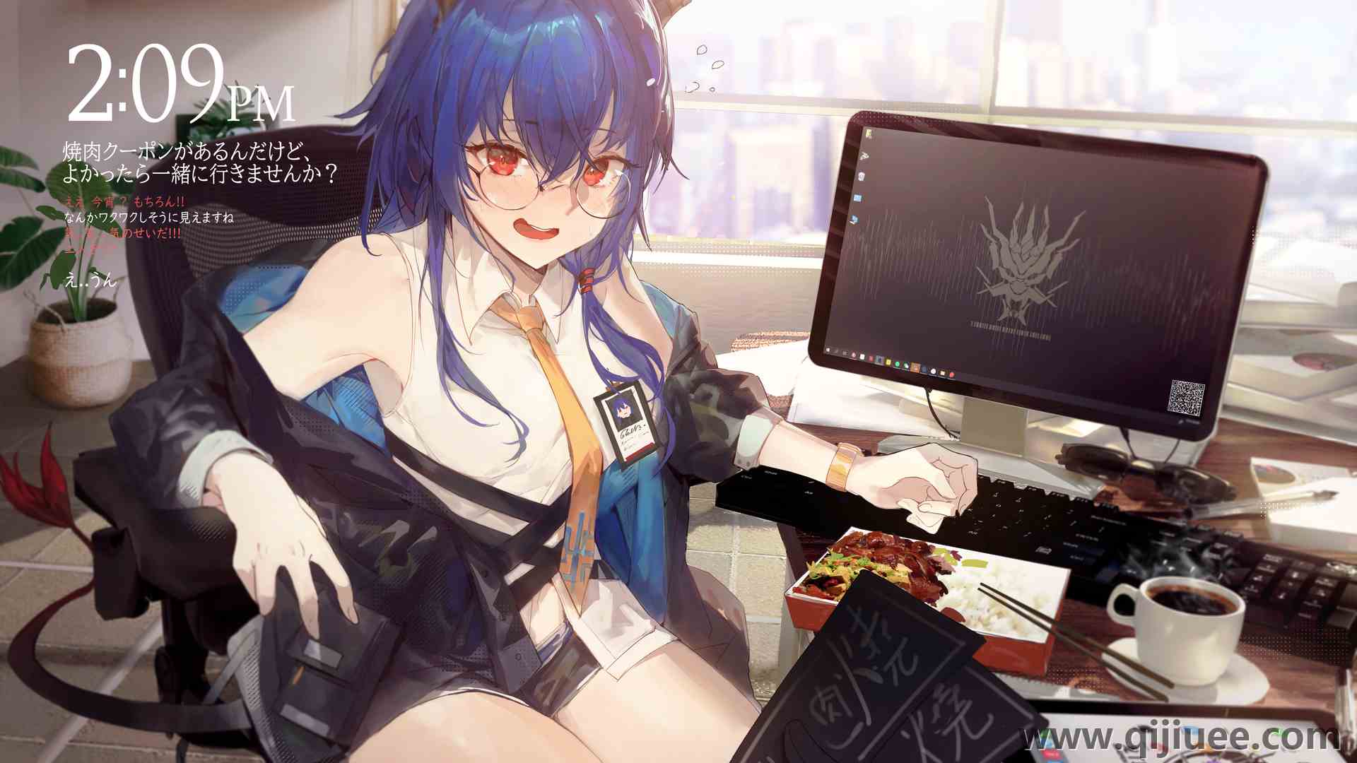 红眼睛 蓝头发 动漫 动漫女孩  电脑壁纸 4K壁纸6000 x 3590/6.25 MB-柒染云阁