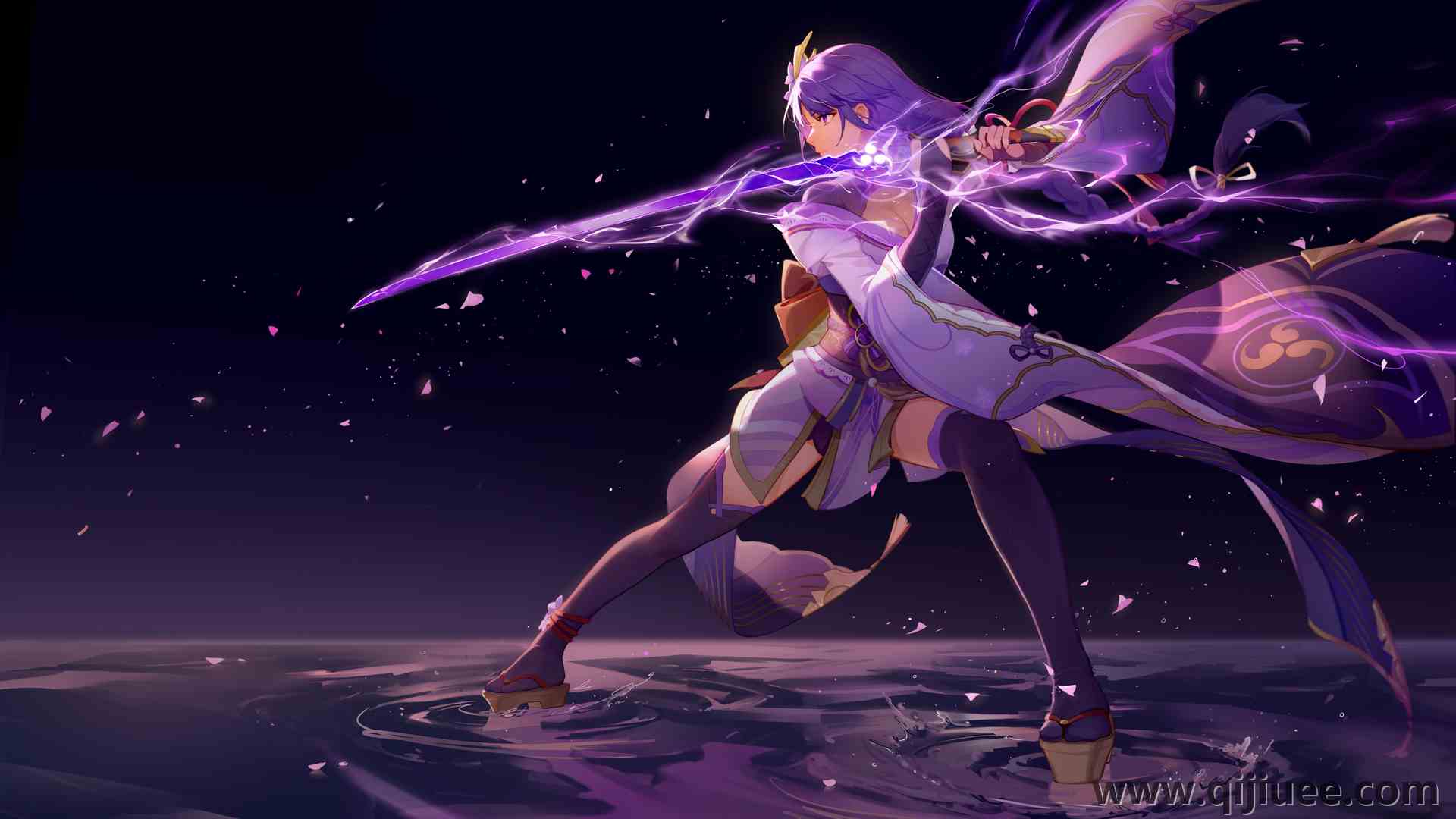 破碎 紫色头发 辫子 动漫女孩 雷登幕府 原神 紫色眼睛 和服 电脑壁纸 4K壁纸5760 x 3402/2.58 MB-柒染云阁