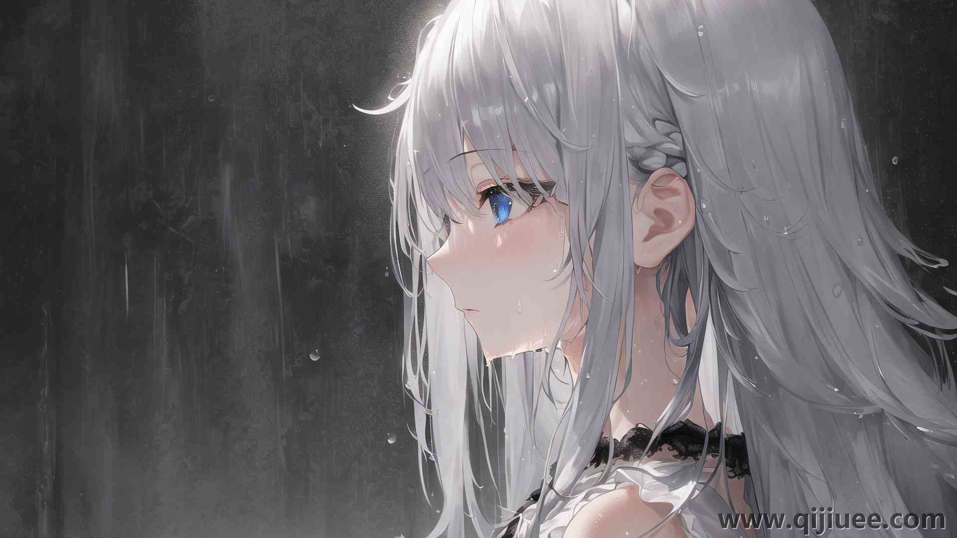 蓝眼睛 白发 个人资料 动漫女孩 简单背景 艺术 雨  电脑壁纸 4K壁纸5120 x 3840/8.25 MB-柒染云阁