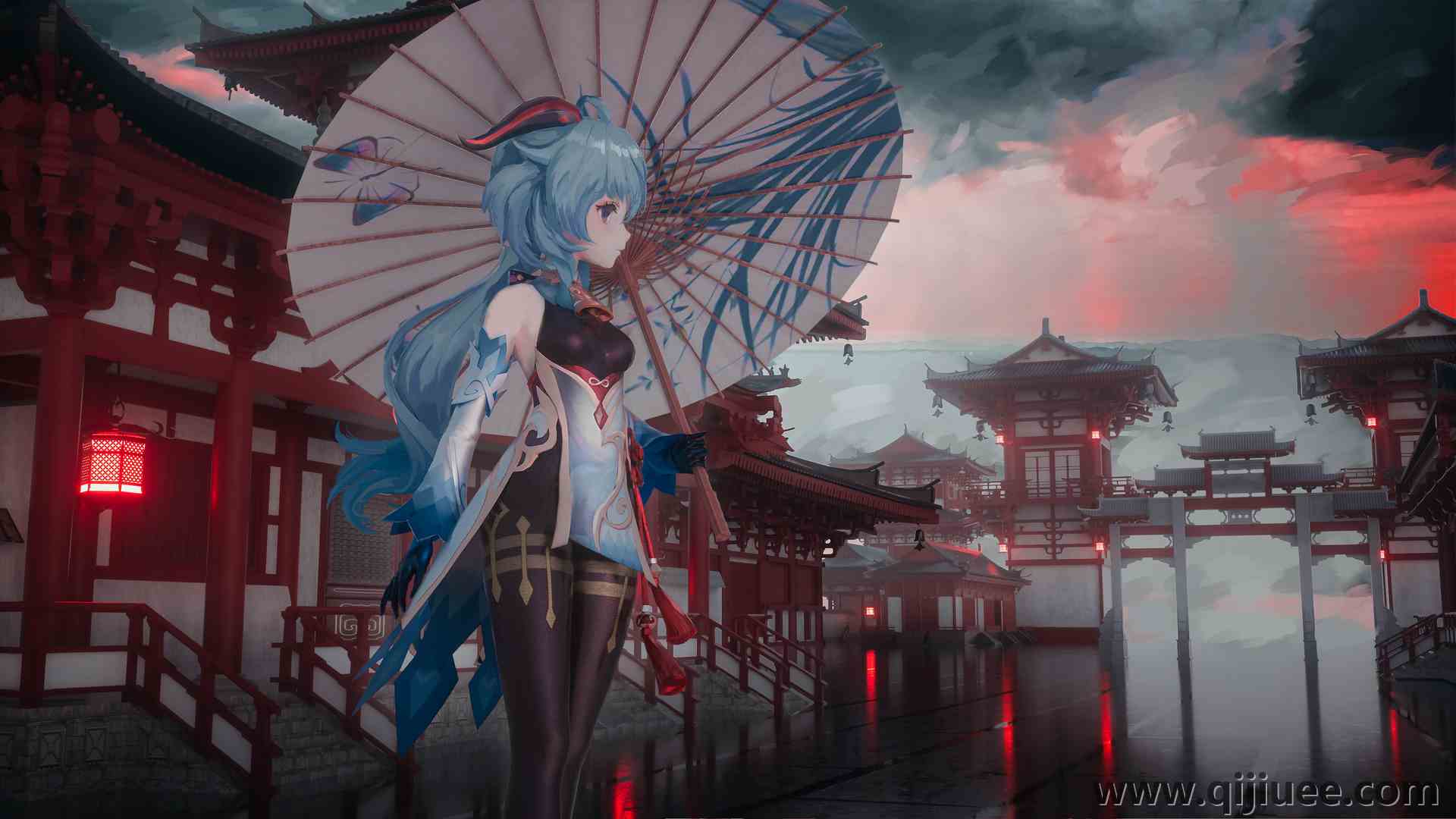 蓝色的头发 动漫 动漫女孩  电脑壁纸 4K壁纸5000 x 2812/9.54 MB-柒染云阁