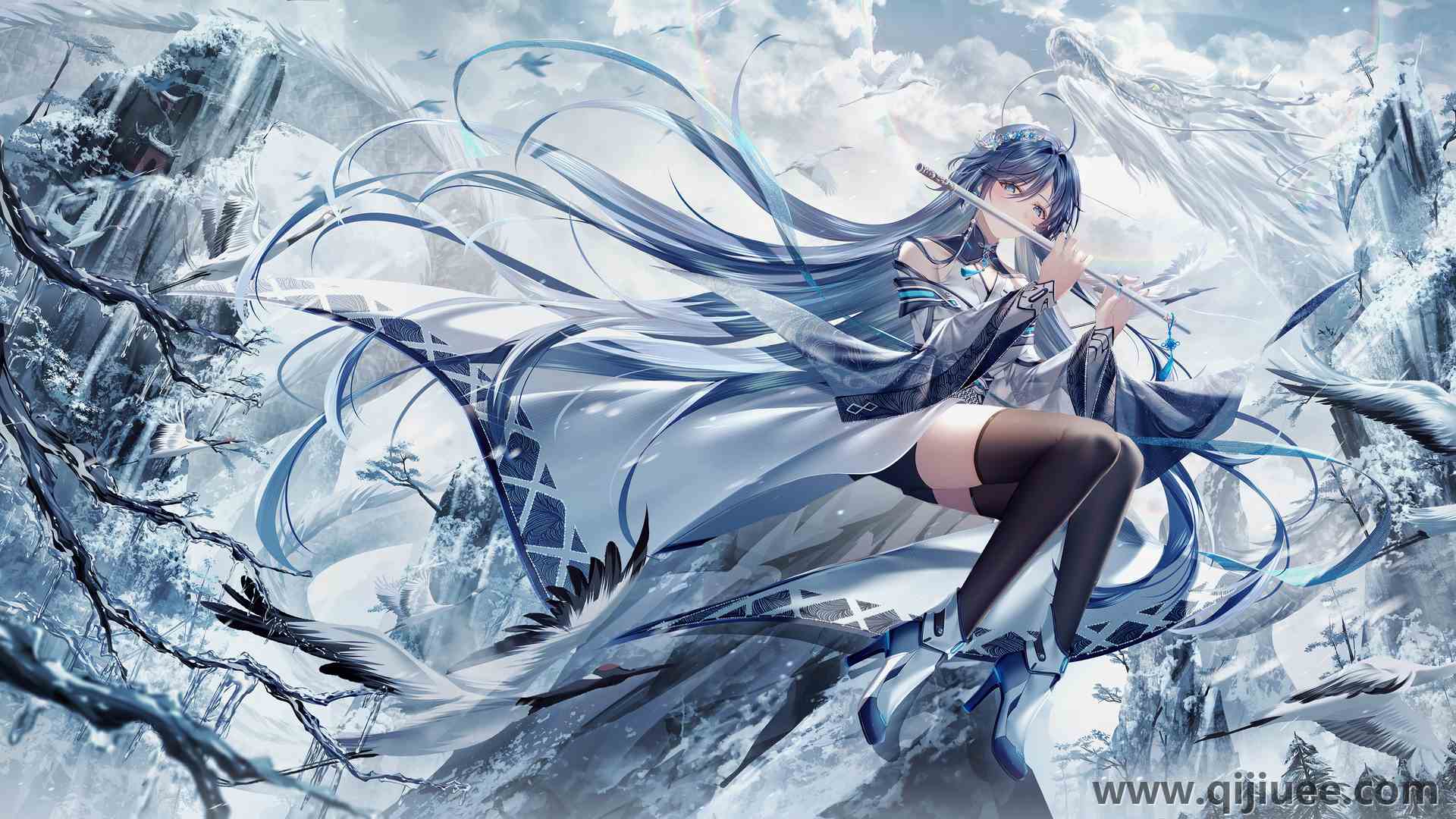 长发 动漫女孩 中国服装 龙 鸟 长笛  电脑壁纸 4K壁纸3840 x 2160/6.37 MB-柒染云阁
