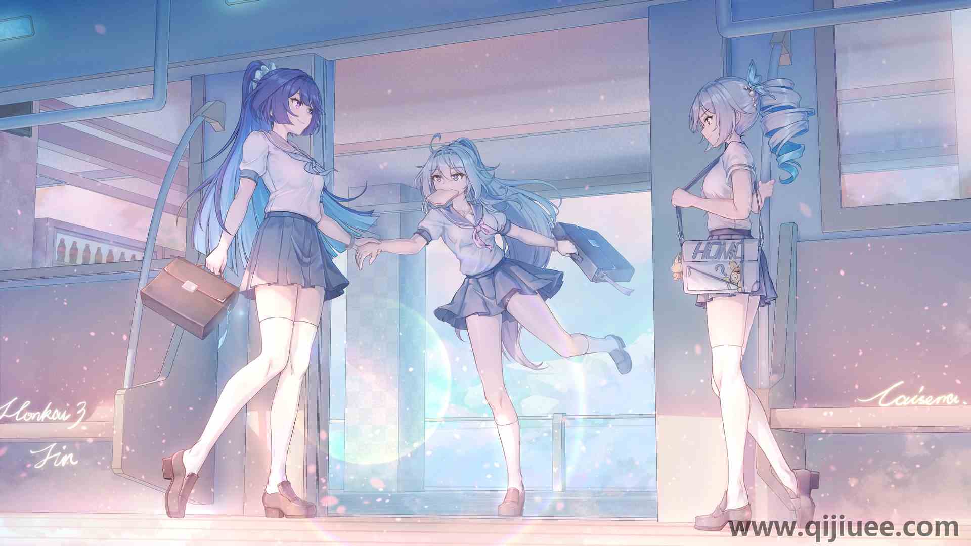 女学生 动漫女孩 动漫 校服 迷你裙 长袜 车站 裙子 原神 粉丝艺术  电脑壁纸 4K壁纸3840 x 2160/2.57 MB-柒染云阁