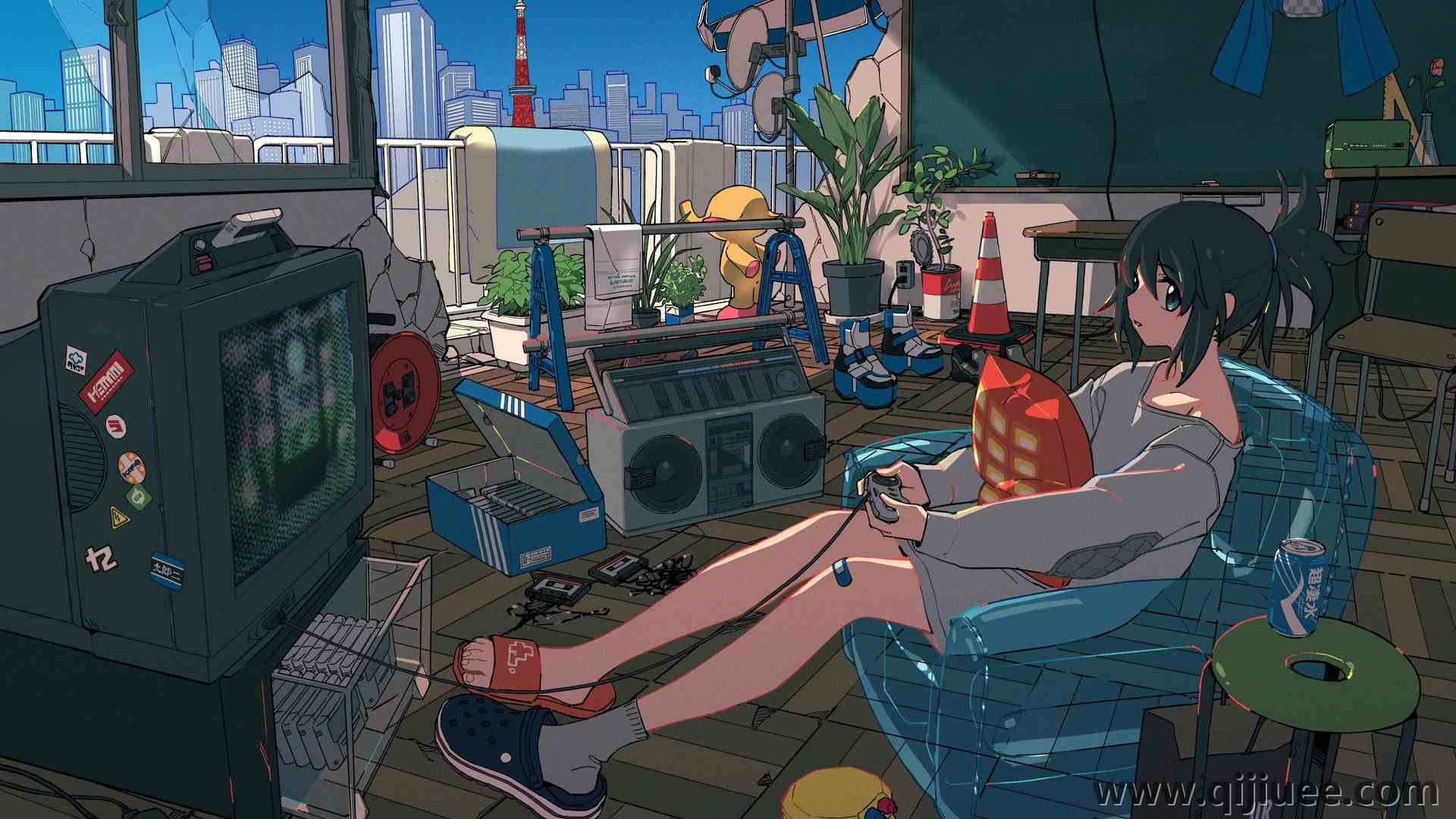 原创角色 坐着 动漫 动漫女孩  电脑壁纸 4K壁纸4096 x 2868/2.21 MB-柒染云阁