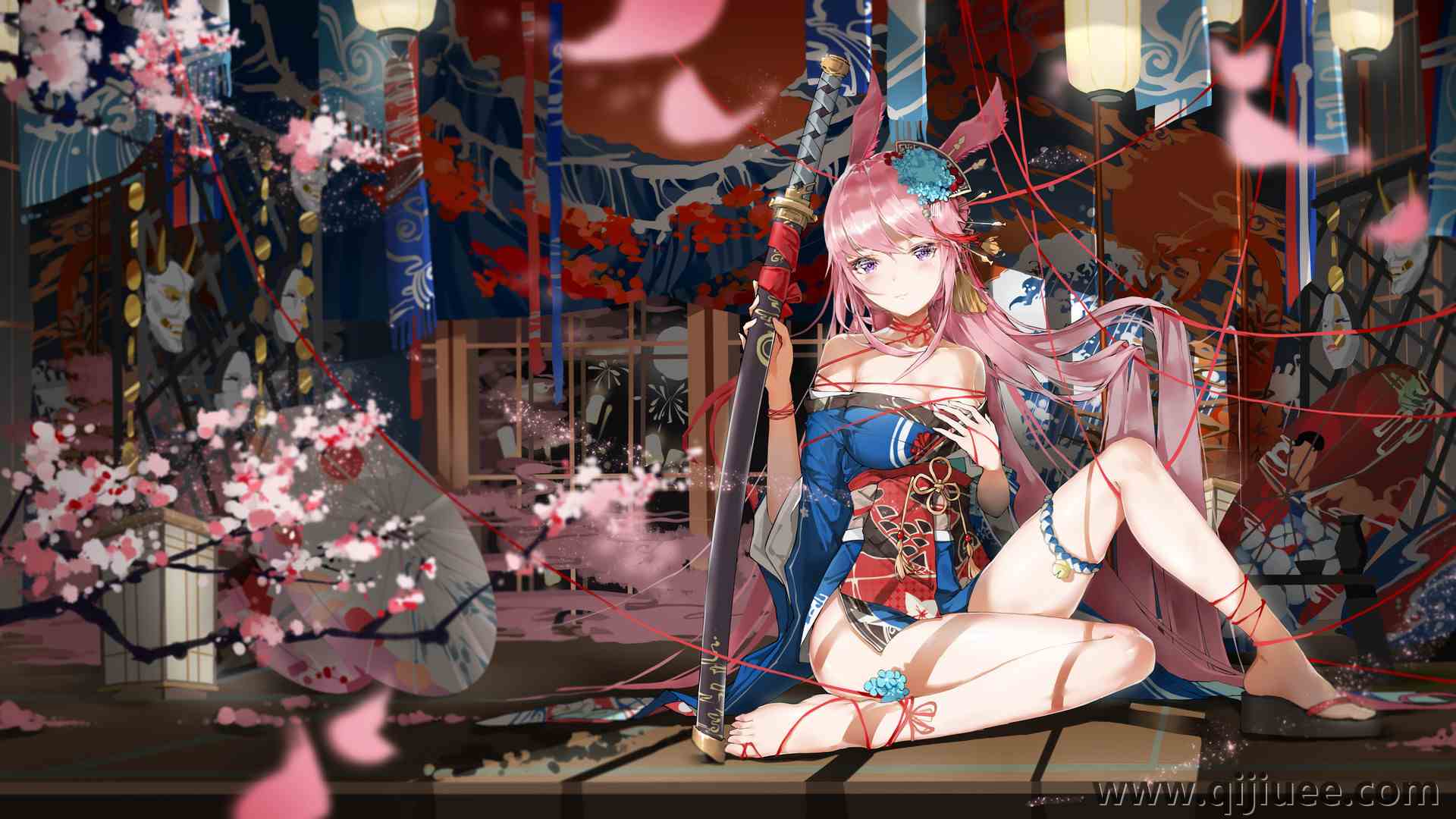 动漫女孩 原神 武士 花瓣 和服 樱花 兽耳 狐狸少女 服装 电脑壁纸 4K壁纸5760 x 3240/2.88 MB-柒染云阁