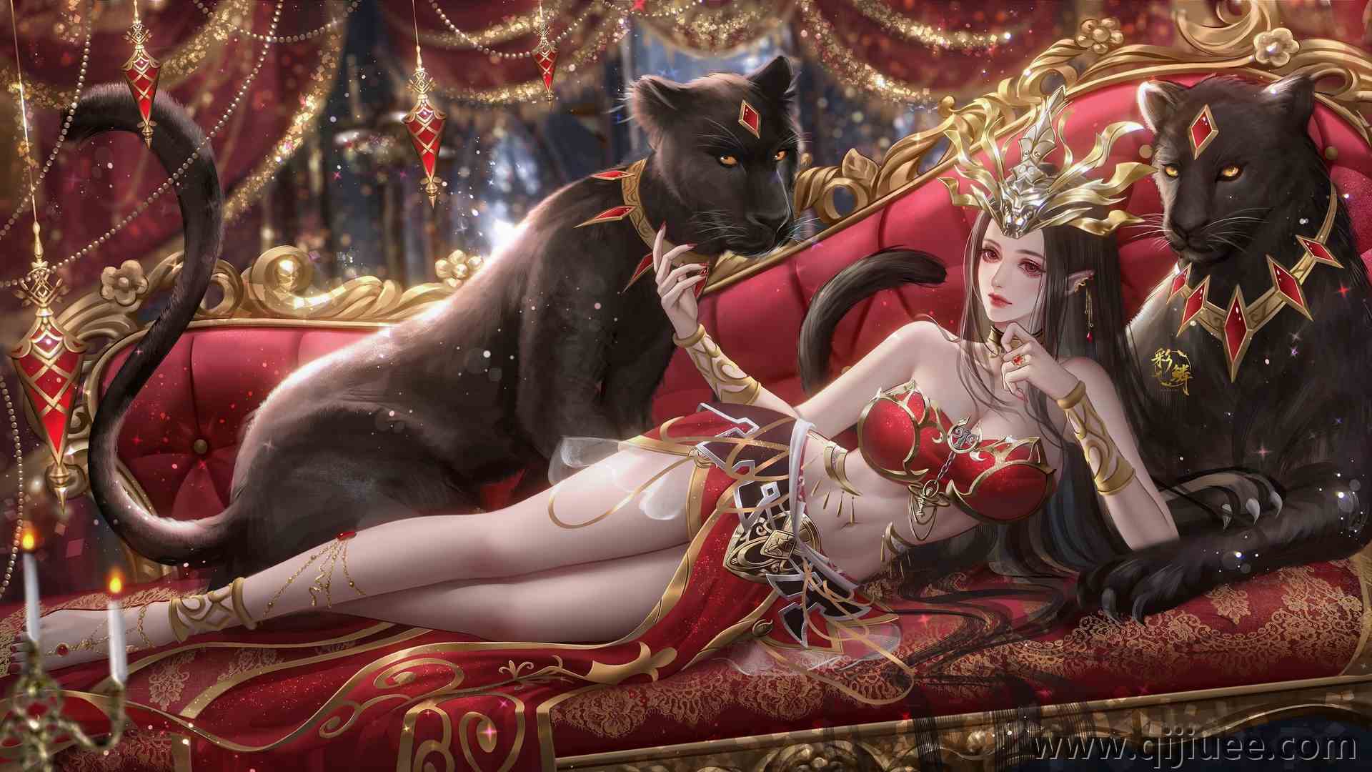 黑豹 红眼睛 动漫女孩 动物 蜡烛  电脑壁纸 4K壁纸4096 x 2302/2.98 MB-柒染云阁