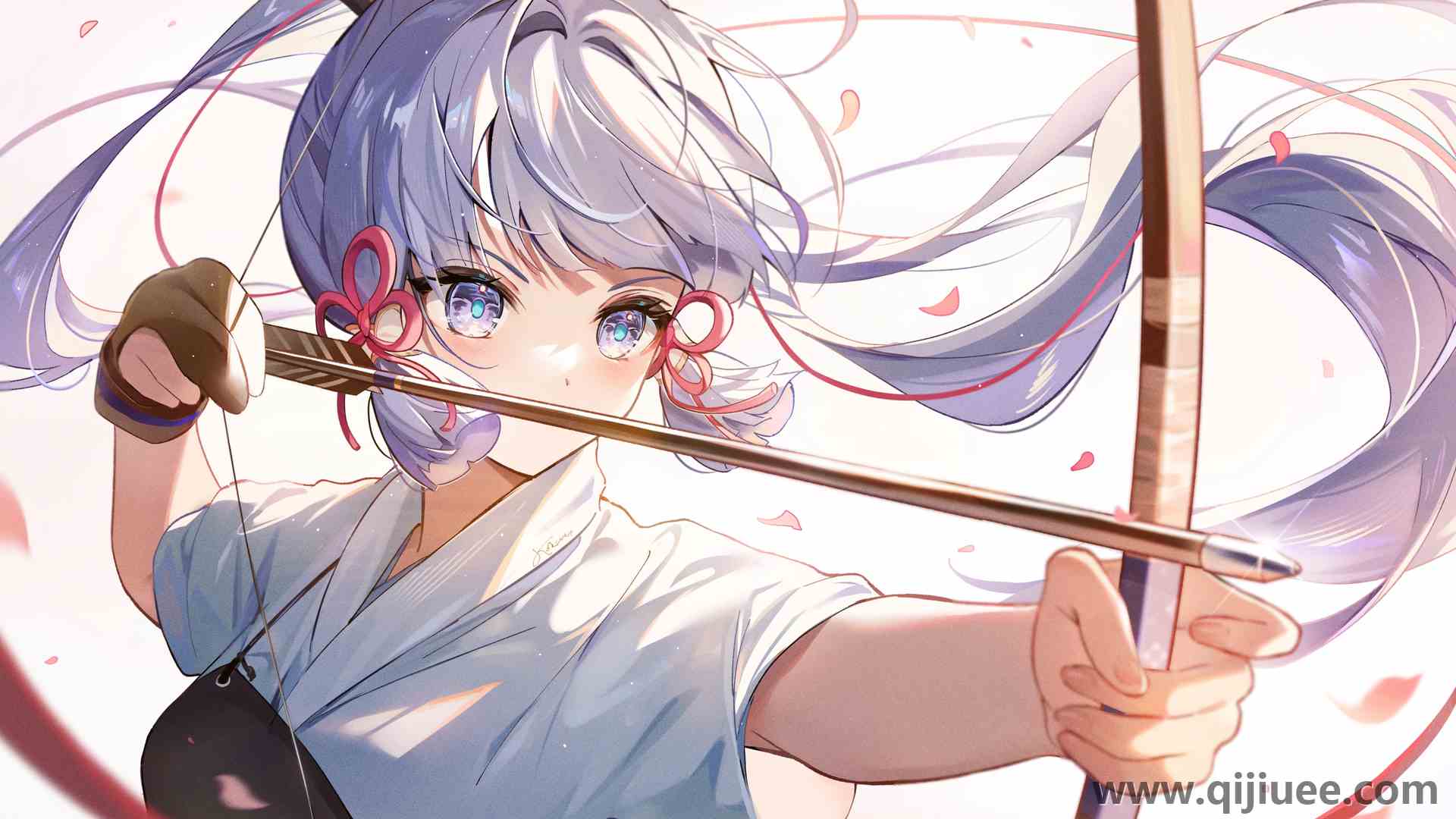 马尾辫 长发 动漫女孩 龟里亚卡 原神 弓和箭 花瓣 电脑壁纸 4K壁纸3871 x 2283/9.82 MB-柒染云阁