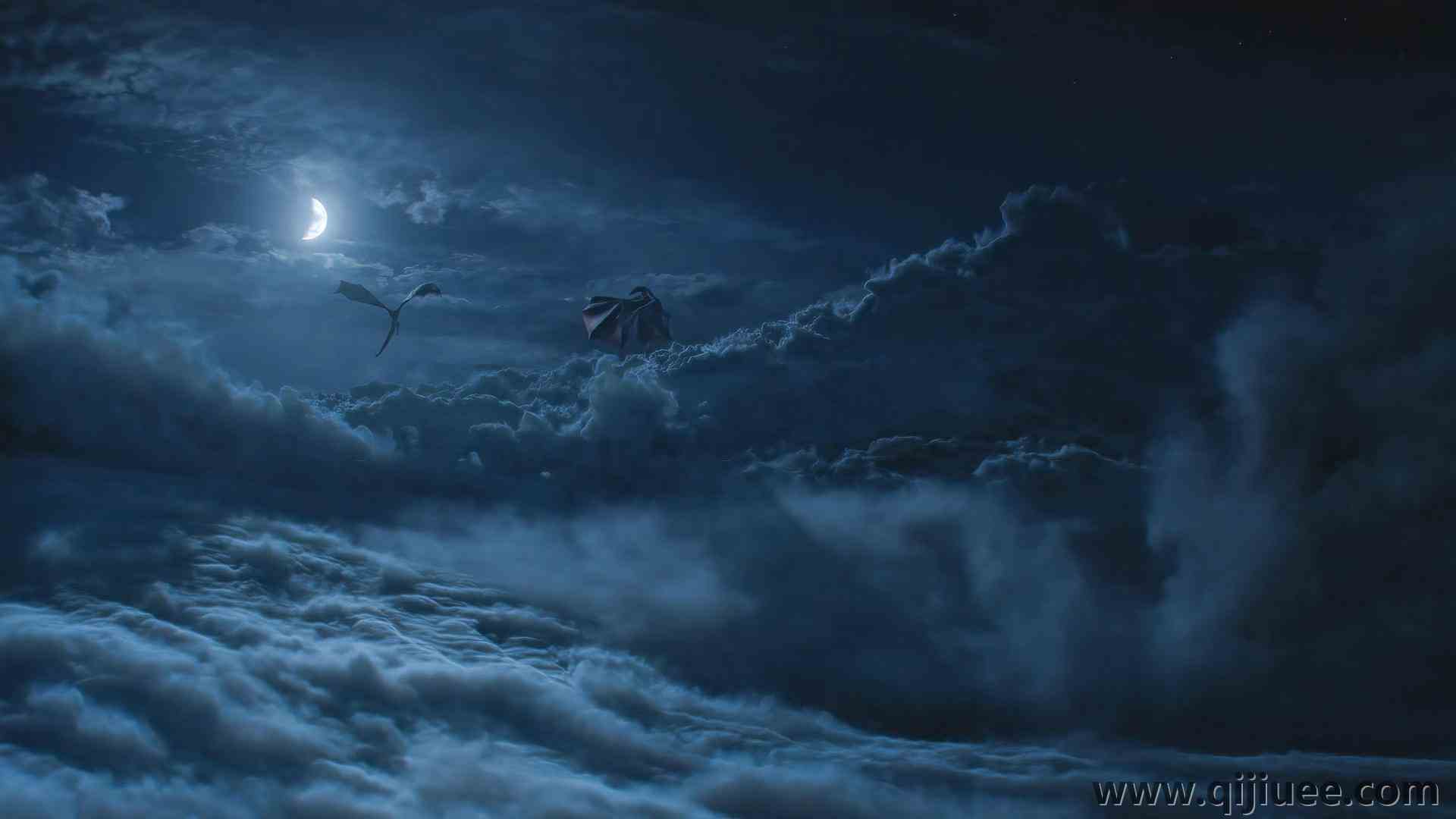 权力的游戏 冰与火之歌 奇幻艺术 龙 云 月3840 x 2160/0.3 MB-柒染云阁