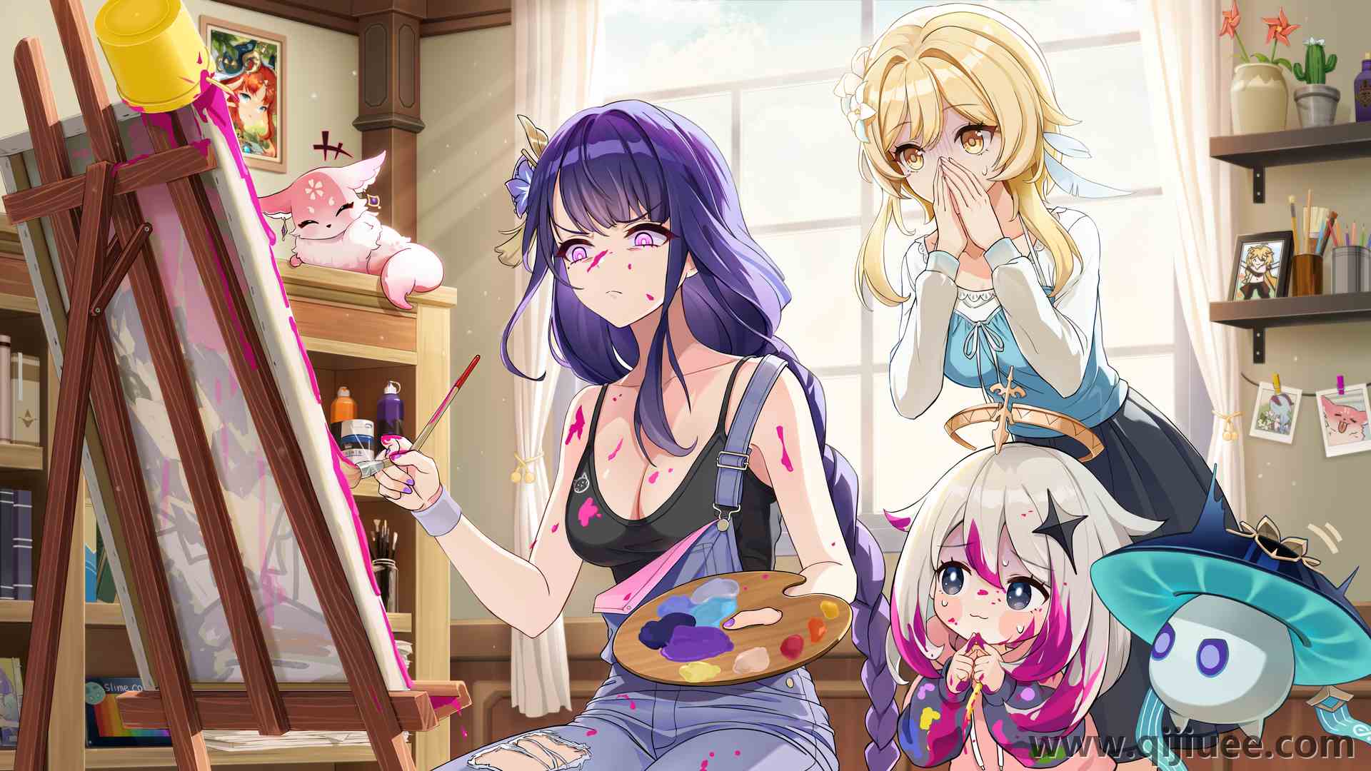 绘画 画笔 窗户 阳光 动漫女孩  电脑壁纸 4K壁纸5760 x 3240/18.69 MB-柒染云阁