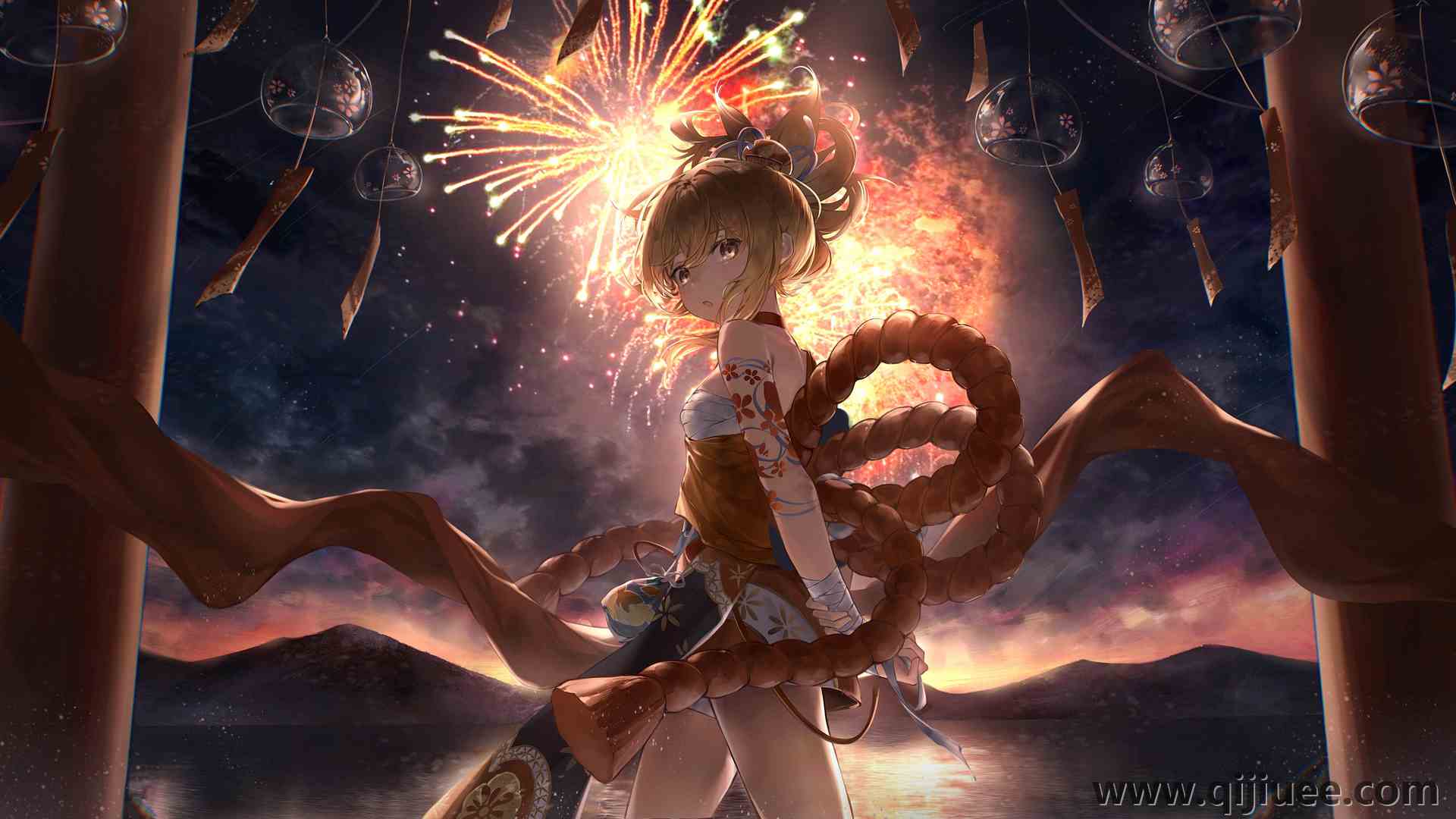 动漫 动漫女孩 烟火 由宫 原神  电脑壁纸 4K壁纸6010 x 2835/10.95 MB-柒染云阁
