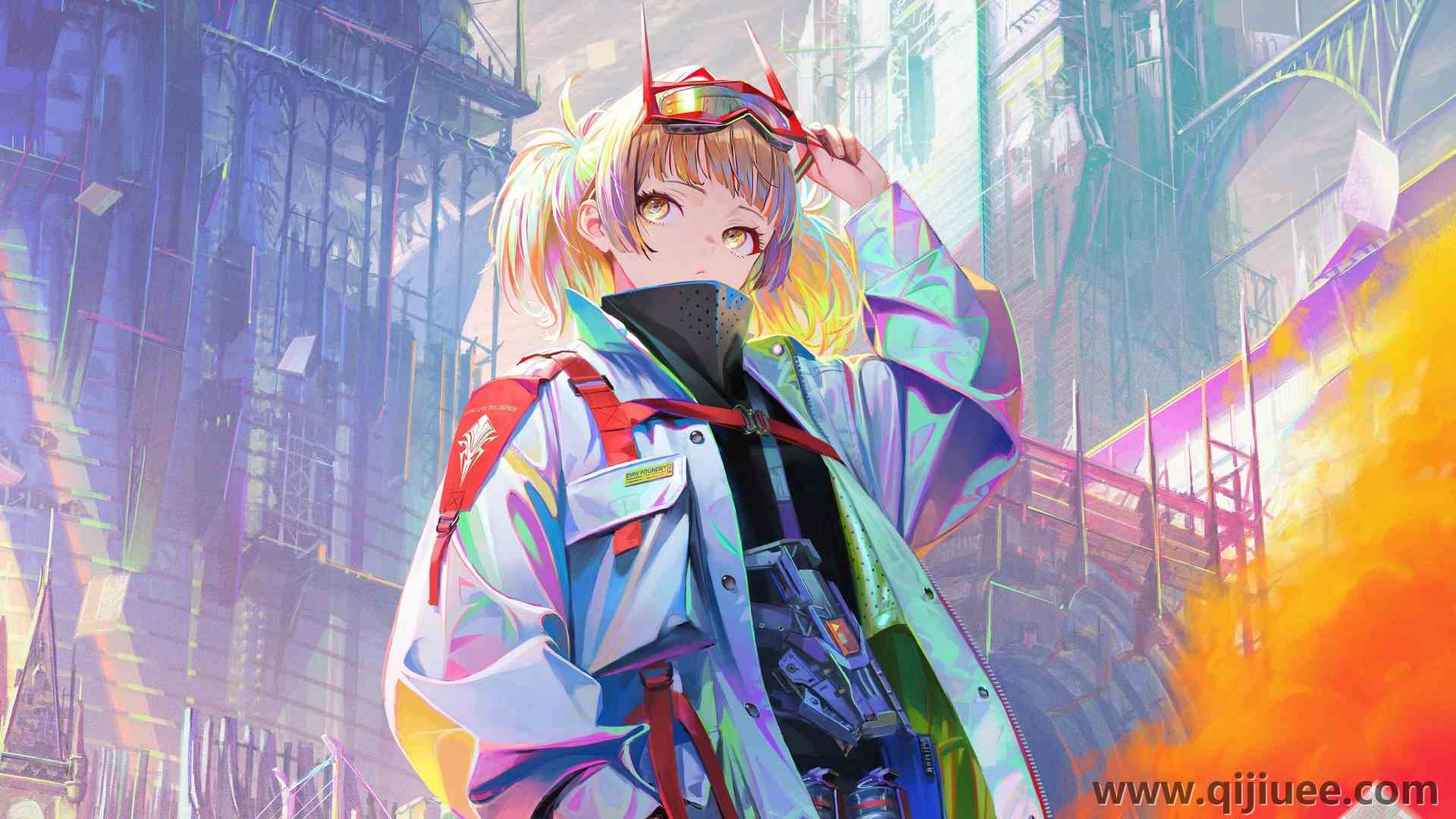 看向别处 动漫女孩 黄色眼睛 五颜六色 剪裁  电脑壁纸 4K壁纸3840 x 2160/4.15 MB-柒染云阁