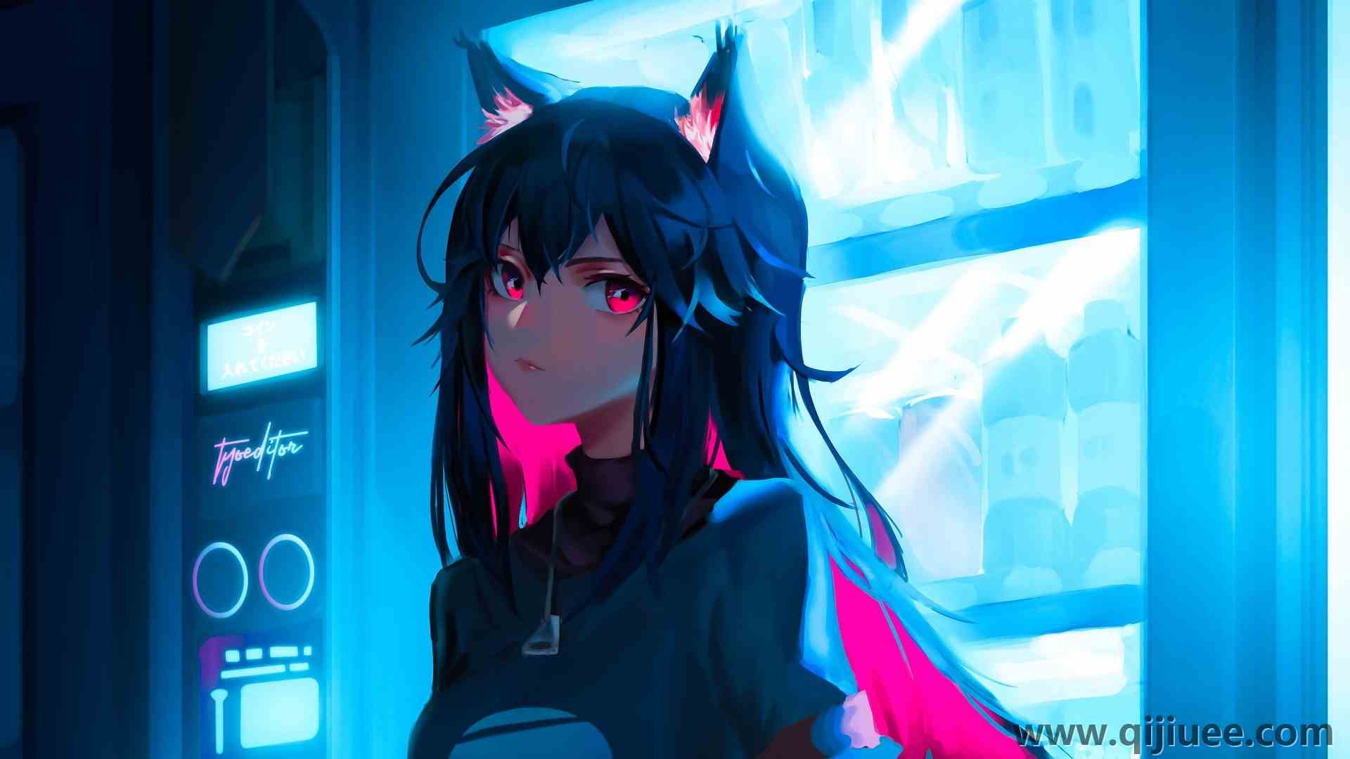 狐狸女孩 狐女 灯光 明日方舟 动漫游戏 双色调头发  电脑壁纸 4K壁纸3840 x 2160/0.8 MB-柒染云阁