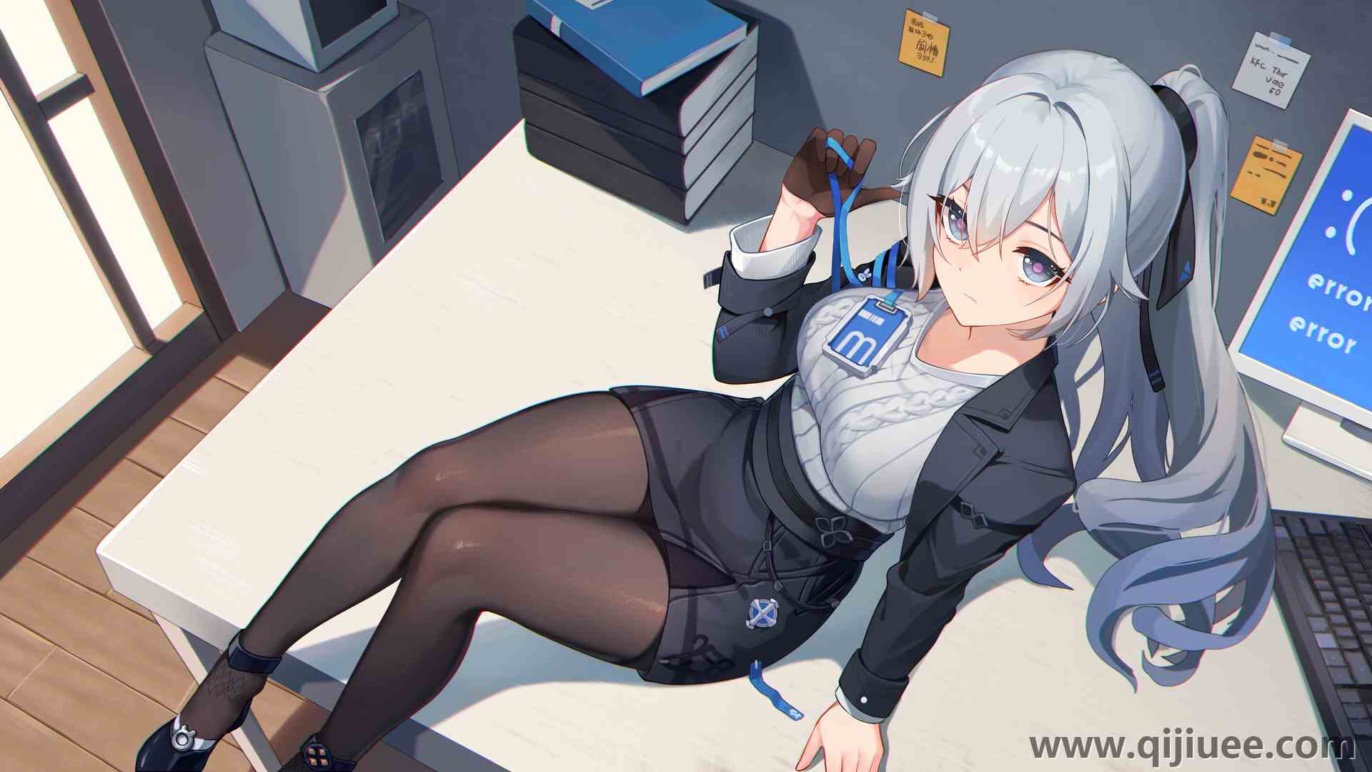 毛衣 迷你裙 办公室 连裤袜 黑色连裤袜 计算机 书 书桌 手套 坐在书桌上 电脑壁纸 4K壁纸4759 x 2677/9.86 MB-柒染云阁