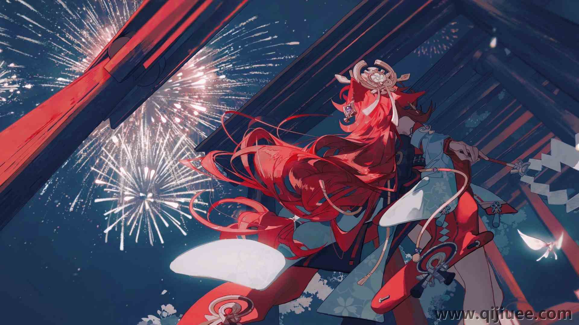 红发 长发 动漫 动漫女孩 原神 烟火  服装  电脑壁纸 4K壁纸5366 x 2759/2.55 MB-柒染云阁