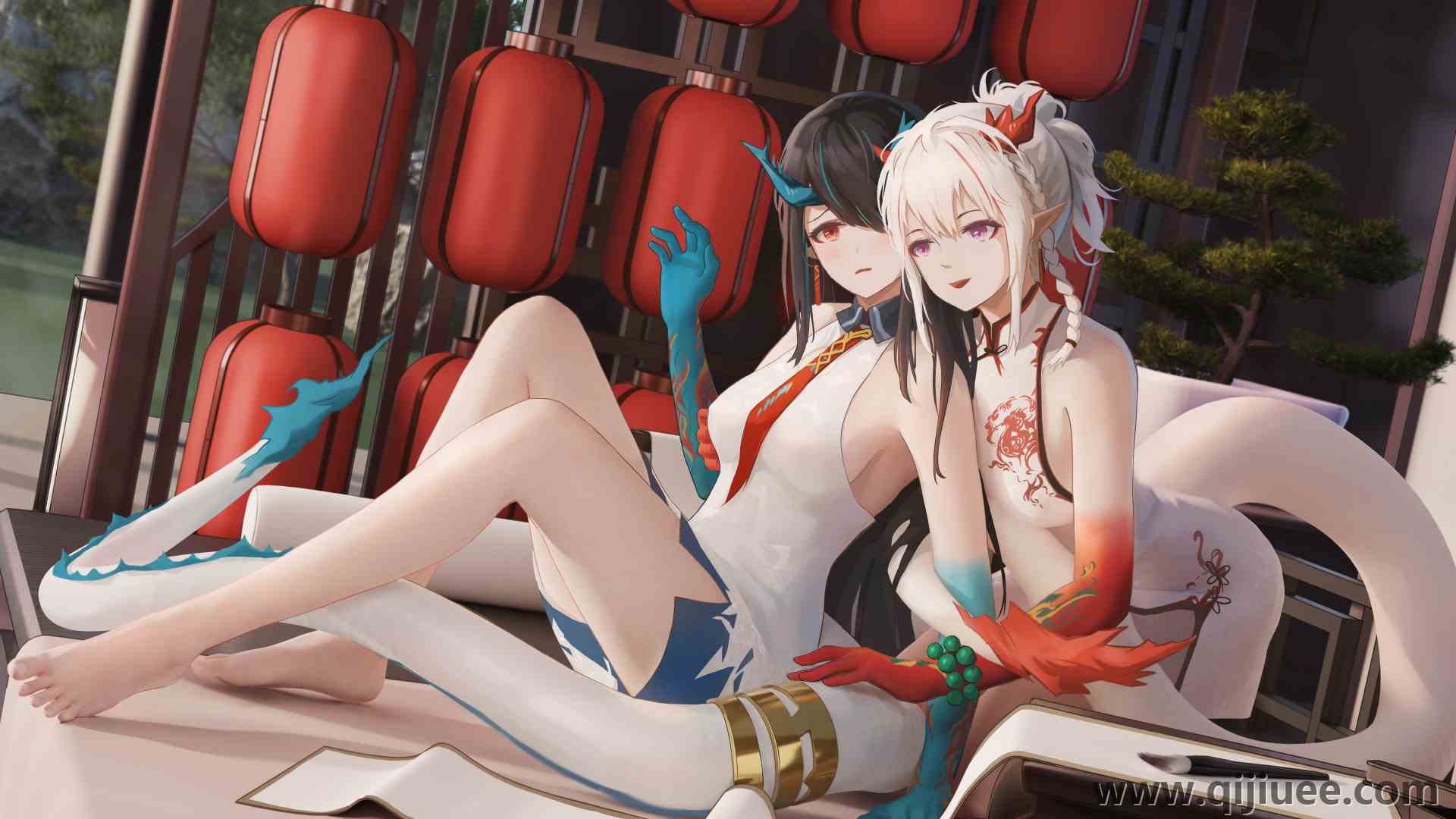 白发 红眼睛 动漫女孩 黄昏 武士 尾巴 电脑壁纸 8K壁纸10000 x 5600/19.82 MB-柒染云阁