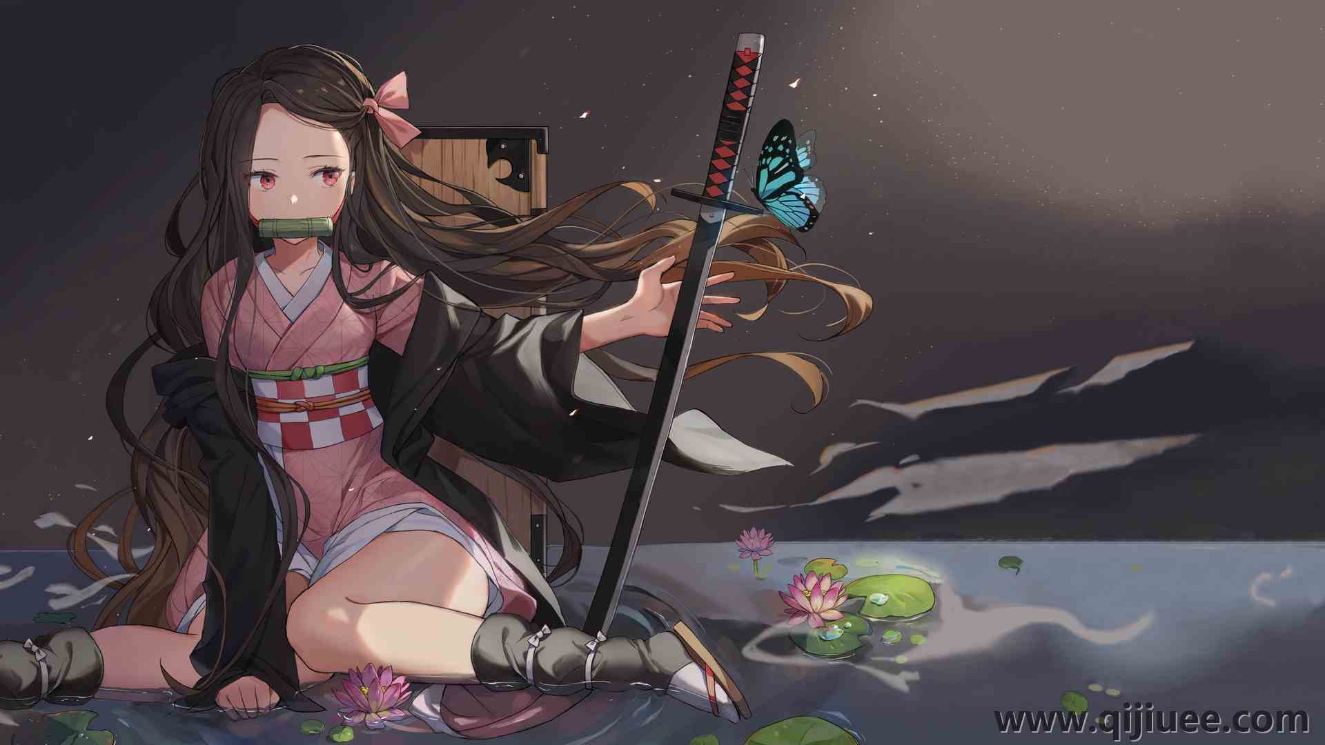 黑发 红眼  动漫少女 日式服装 剑术  电脑壁纸 4K壁纸3840 x 2160/5.57 MB-柒染云阁