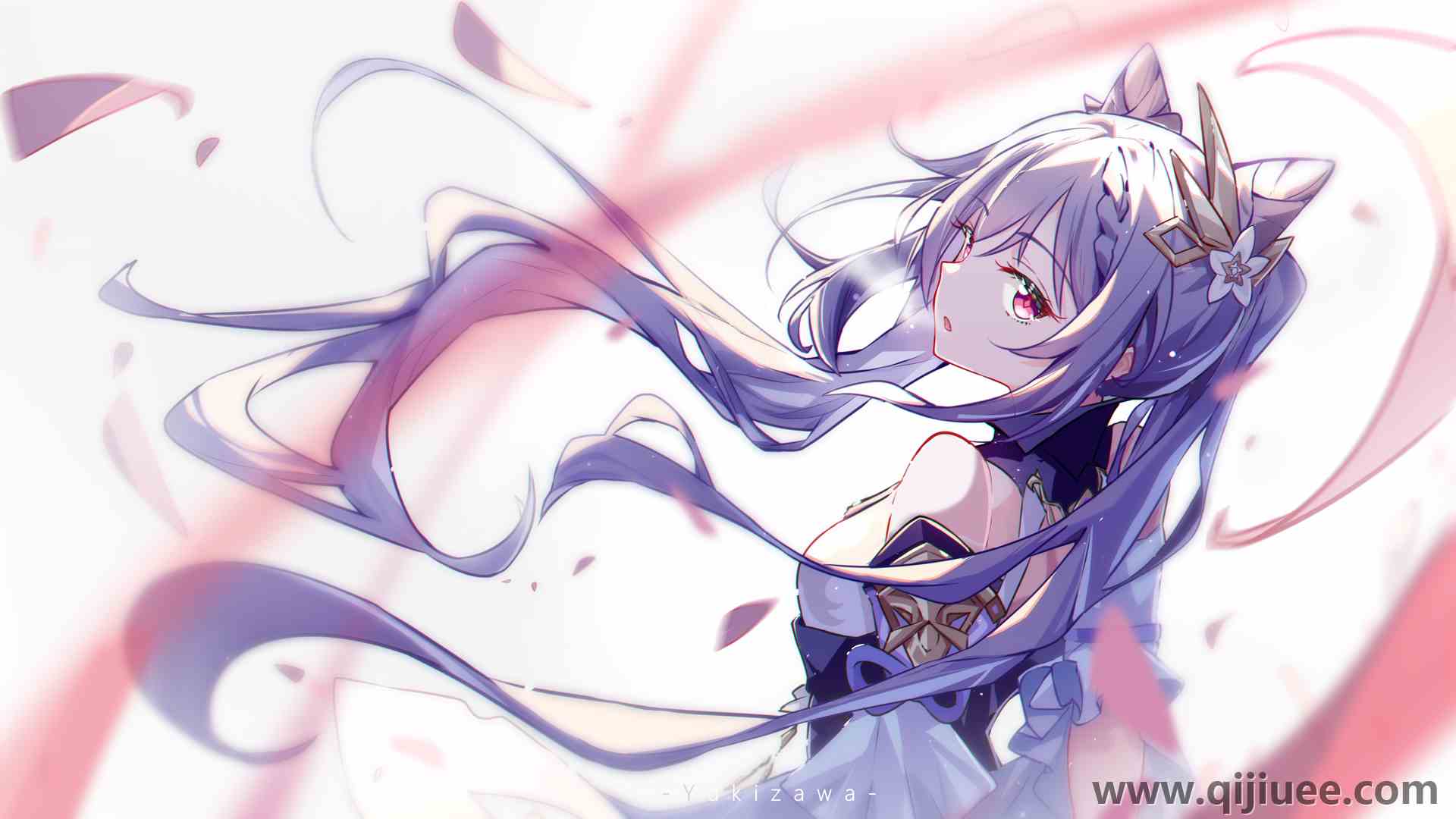 紫色头发 原神 科清 动漫女孩 紫色眼睛 连衣裙 回头看  电脑壁纸 4K壁纸3840 x 2160/2.93 MB-柒染云阁