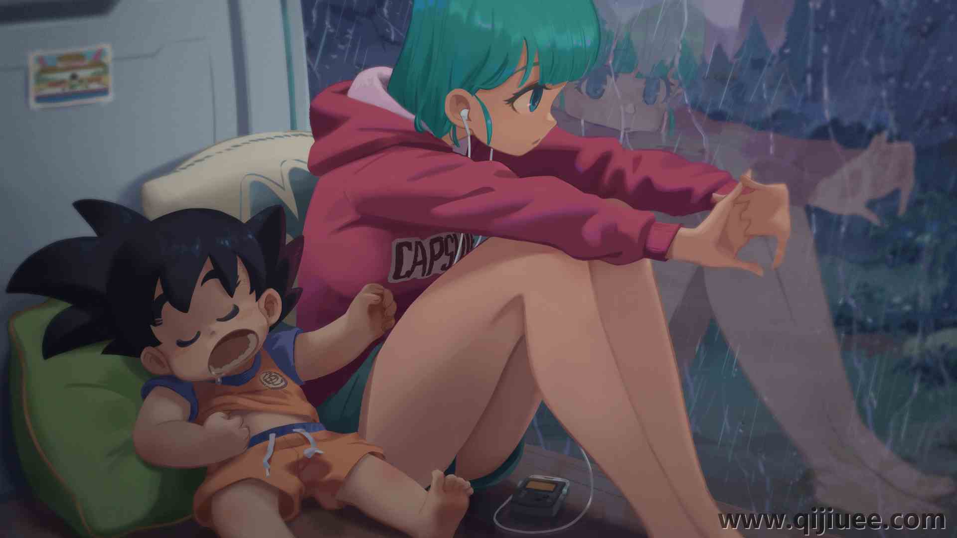 龙珠 小悟空  雨 睡觉 动漫女孩 动漫男孩 小悟空 反射 耳机  电脑壁纸 4K壁纸3840 x 2160/4.66 MB-柒染云阁