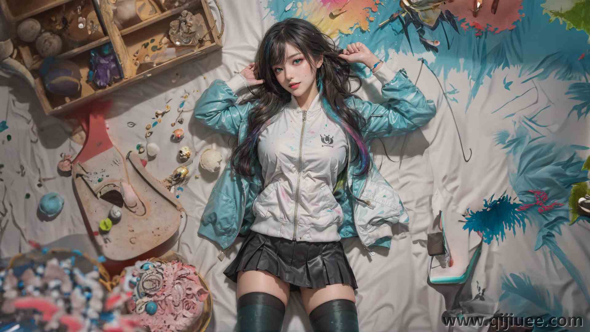 躺下 躺在背上 妇女 多色头发 长发 丝袜 电脑壁纸 4K壁纸4552 x 2560/11.27 MB-柒染云阁