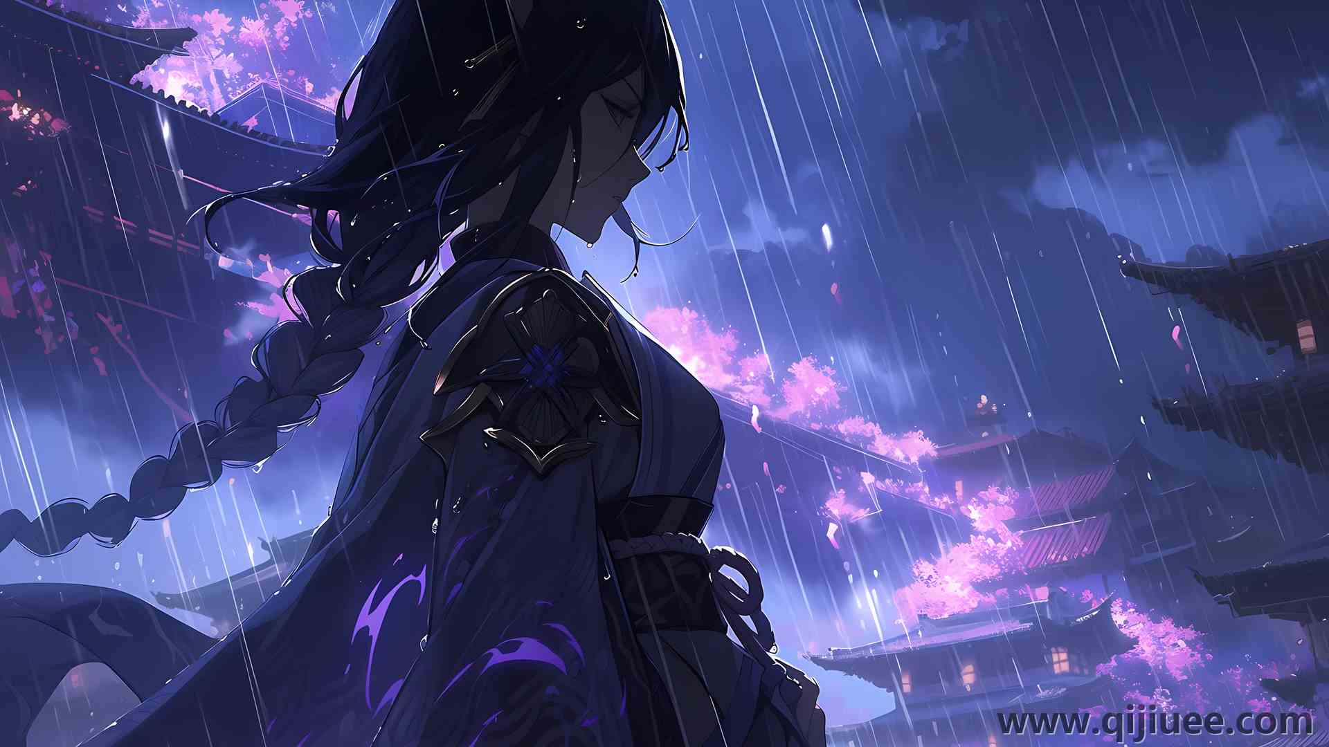 辫子 目光移开 动漫 动漫女孩 雨 原神 雷登幕府  电脑壁纸 4K壁纸5376 x 3584/9.51 MB-柒染云阁