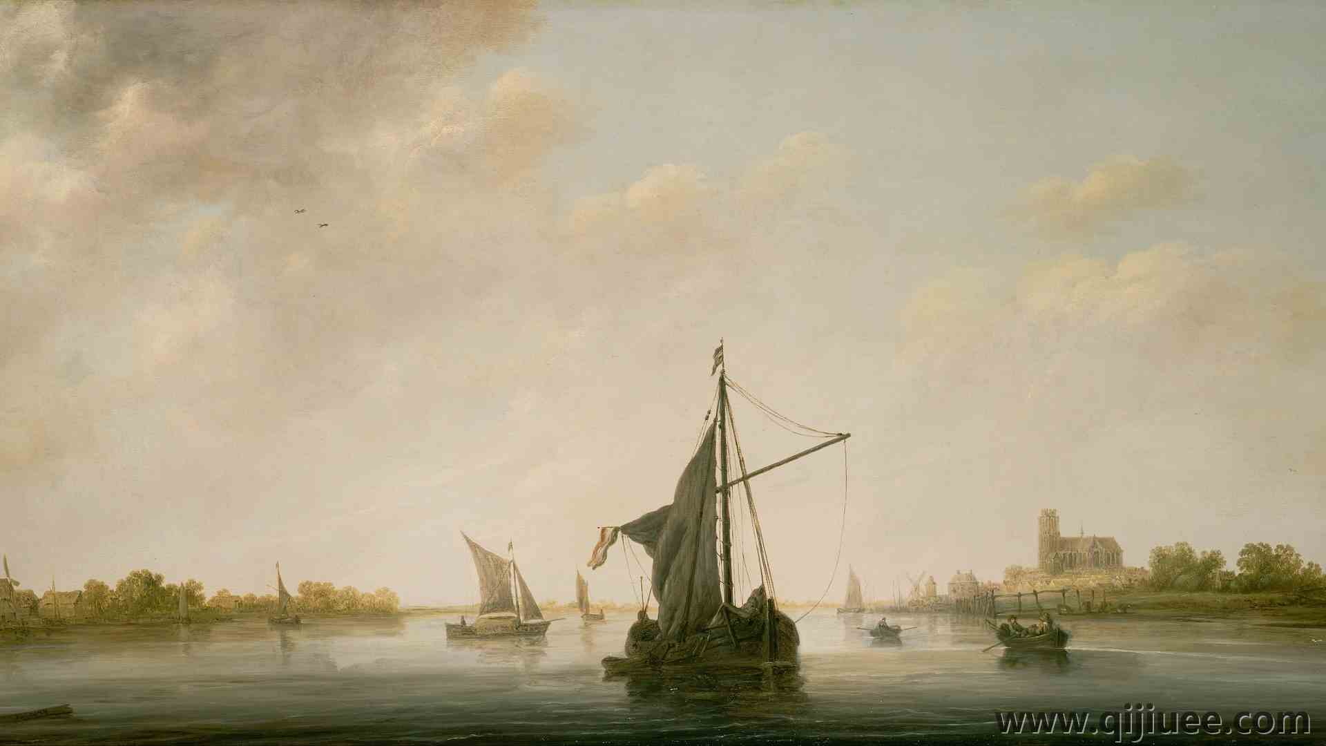 艺术品 现实主义 海 云 日出 帆船 天空 绘画 油画  电脑壁纸 4K壁纸5451 x 2529/2.22 MB-柒染云阁