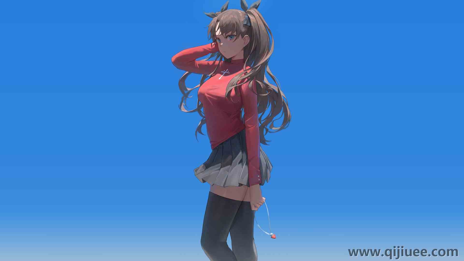 站立 动漫 动漫女孩 简单的背景 双尾 裙子 迷你裙  电脑壁纸 4K壁纸5124 x 2882/0.56 MB-柒染云阁