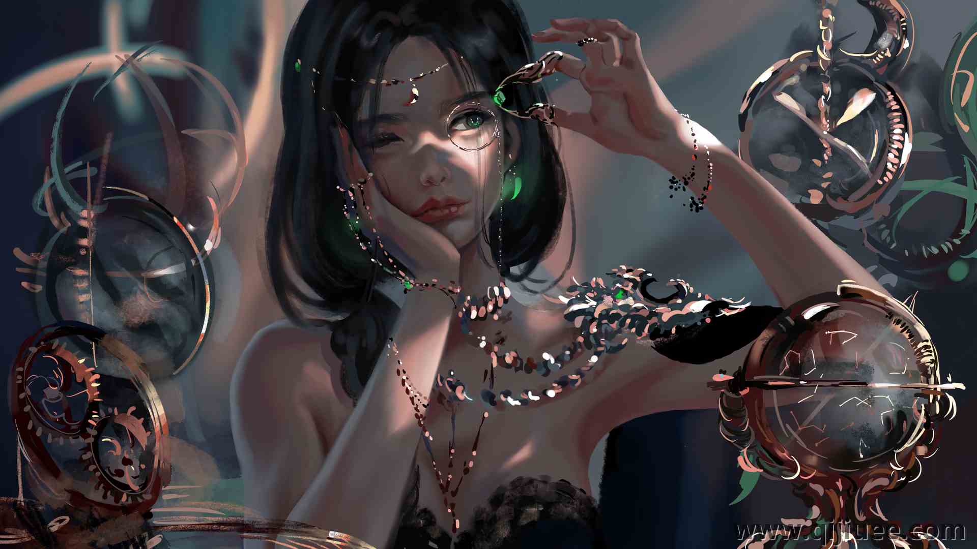 女人 面对面 闭上一只眼睛 幽灵之刃 手镯 齿轮  电脑壁纸 4K壁纸5639 x 3000/7.58 MB-柒染云阁