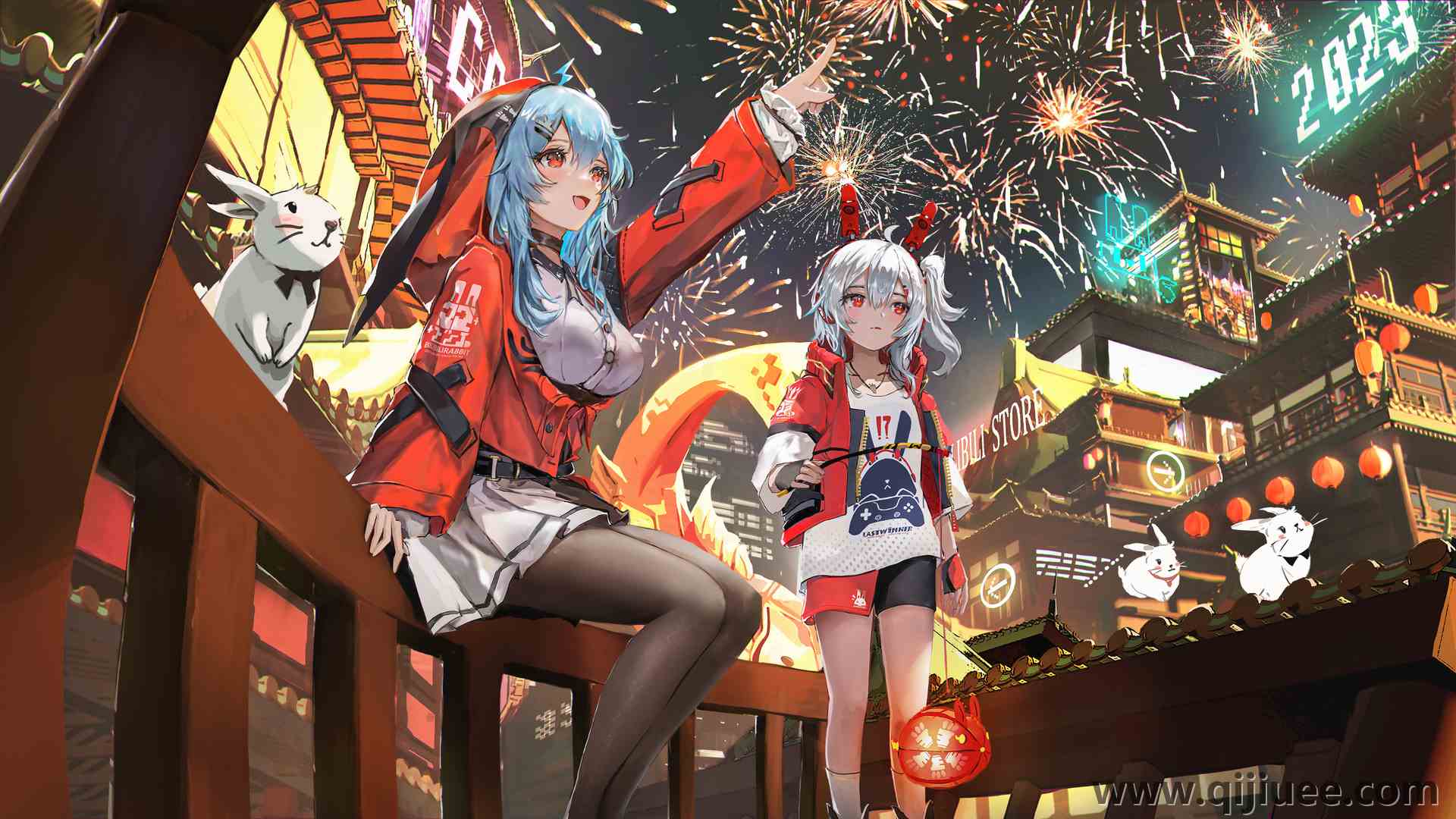 新年 烟花 灯笼 中国新年 动漫女孩 城市灯光  电脑壁纸 4K壁纸4581 x 2577/3.25 MB-柒染云阁